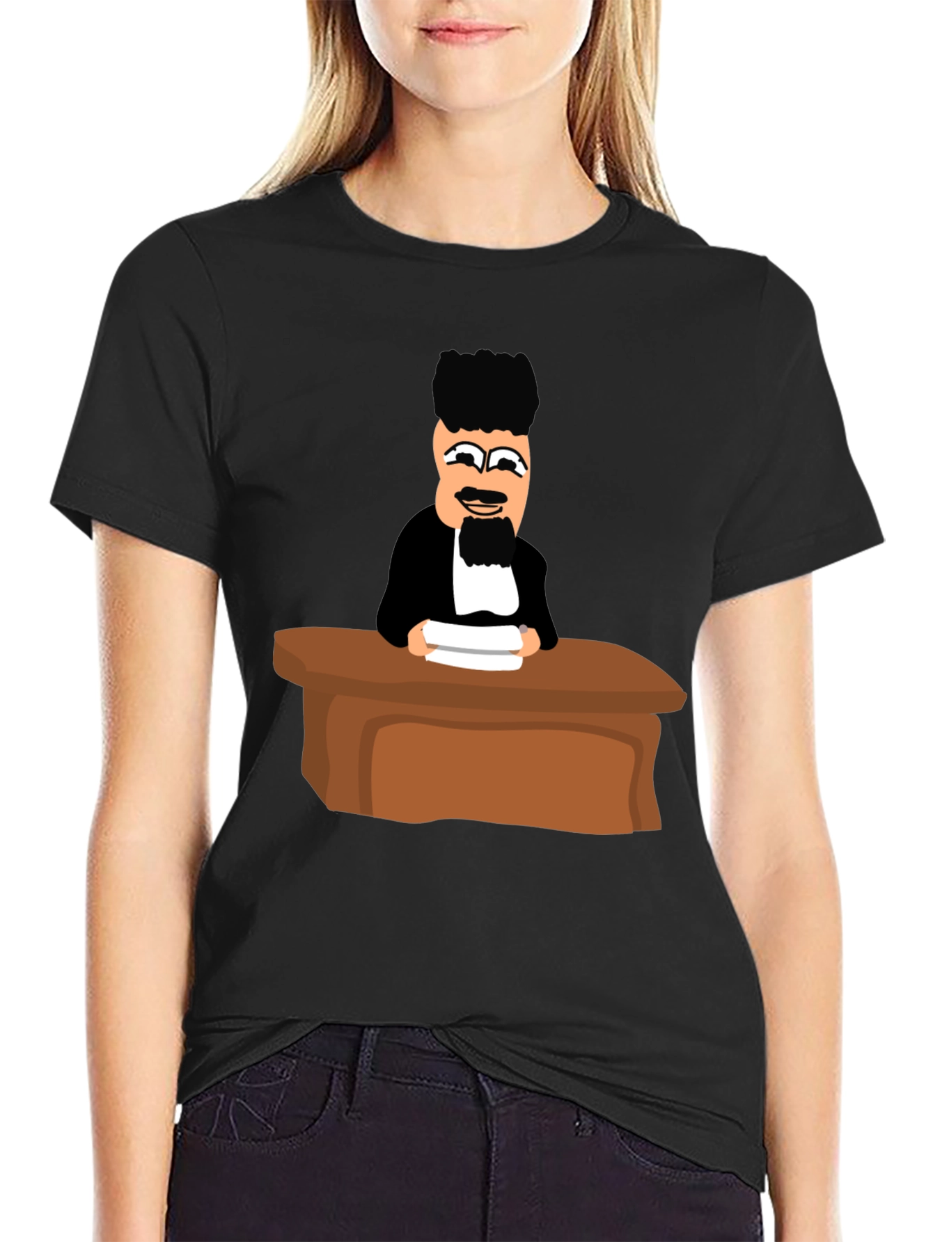 Judge Cartoon Graphic T-Shirt - Black Crew Neck Tee