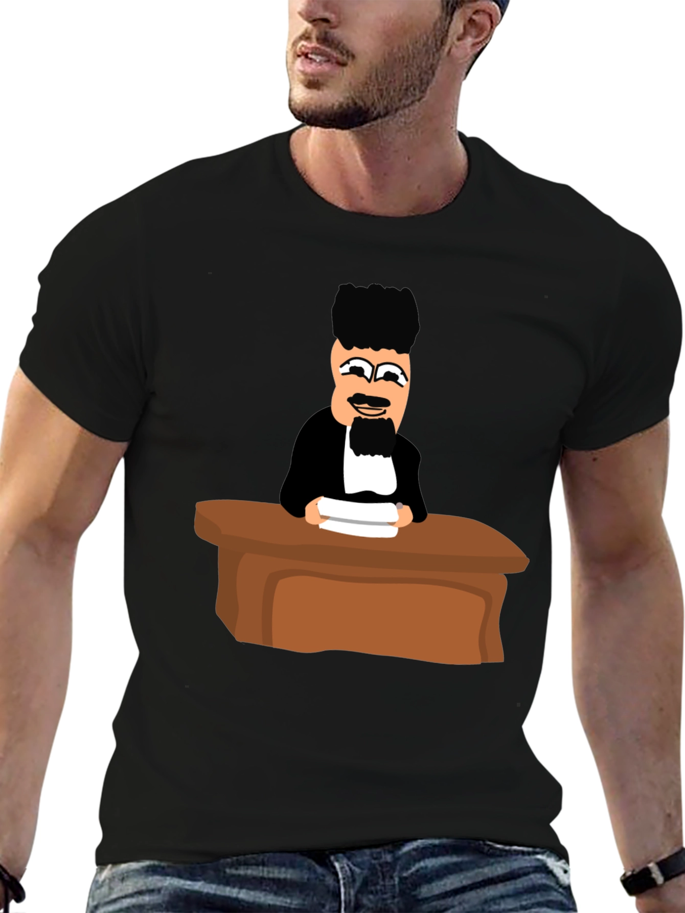 Judge Cartoon Graphic T-Shirt - Black Crew Neck Tee