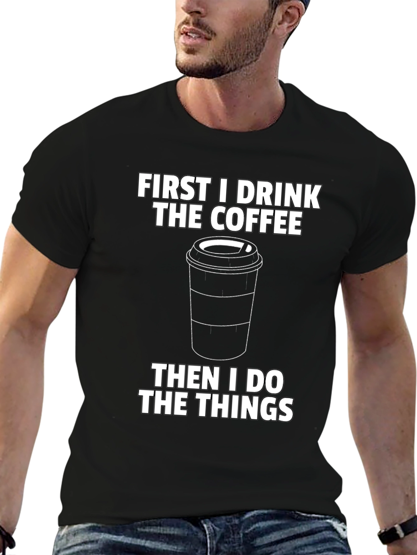 First Coffee Then Things Graphic Tee - Black