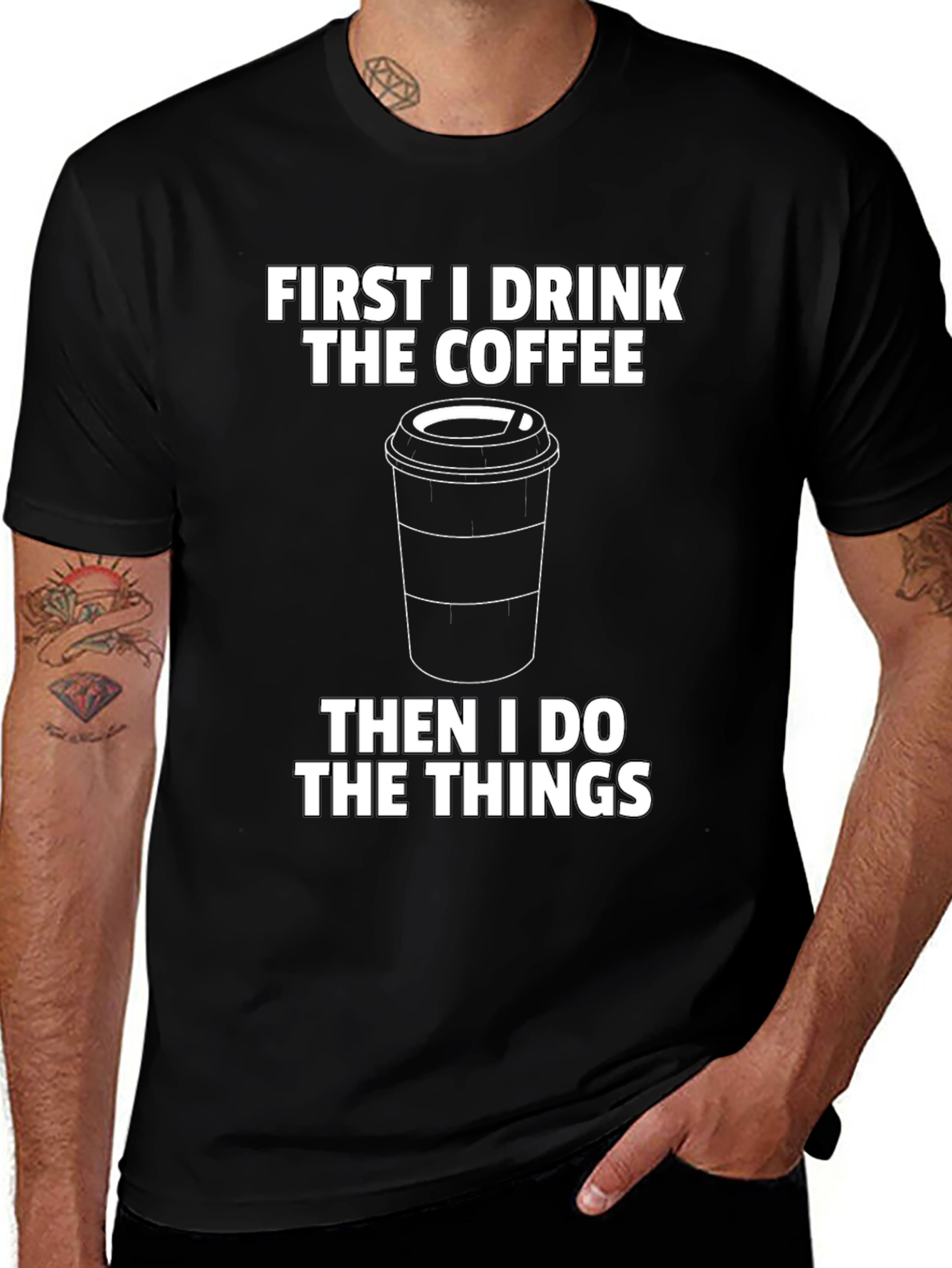 First Coffee Then Things Graphic Tee - Black