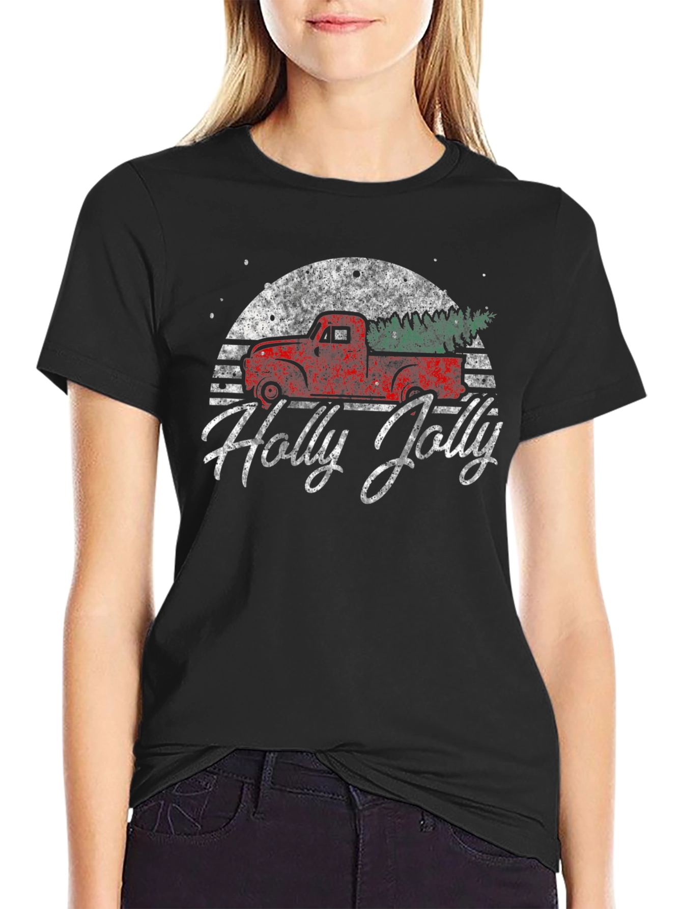 Holly Jolly Retro Truck Graphic T-Shirt