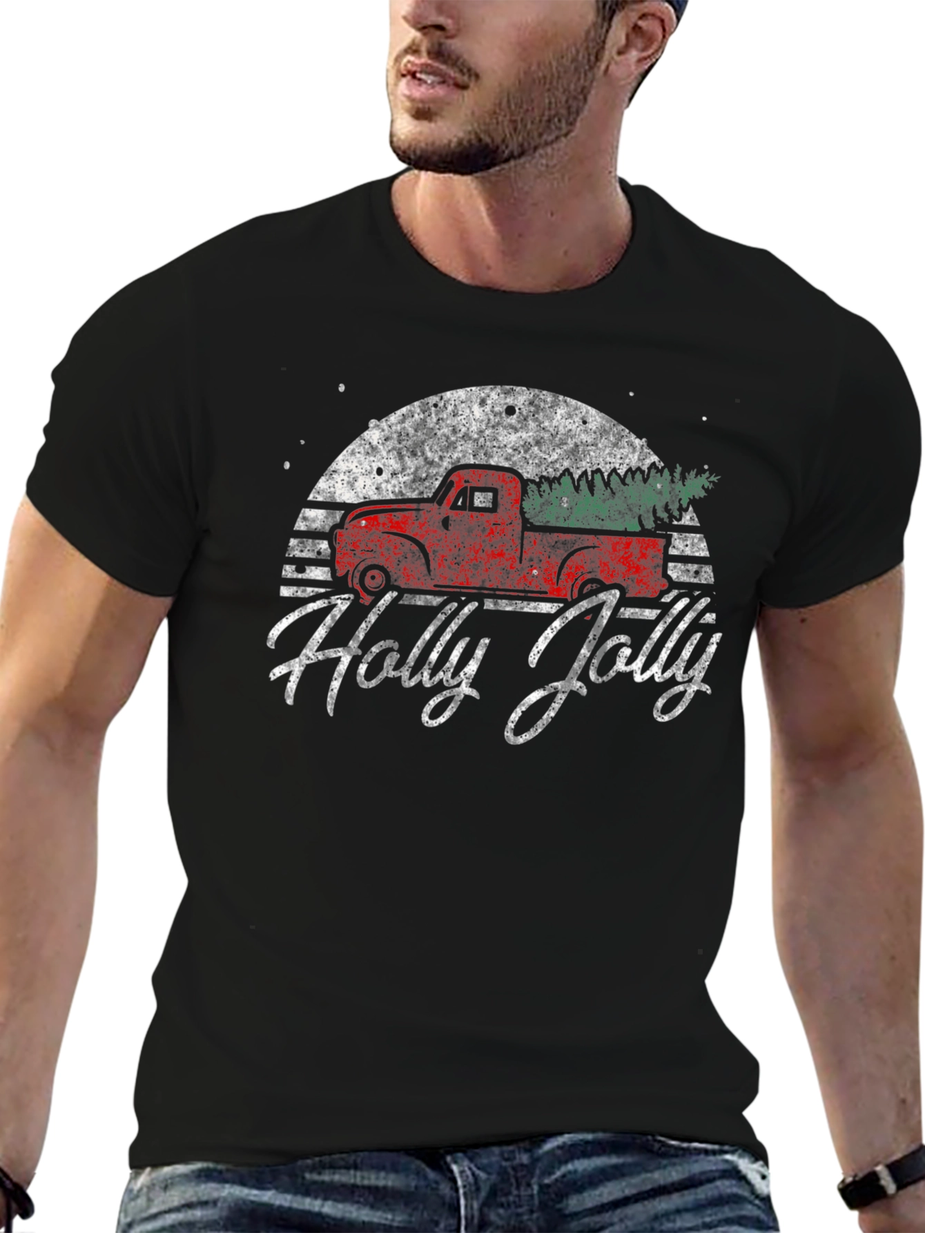 Holly Jolly Retro Truck Graphic T-Shirt