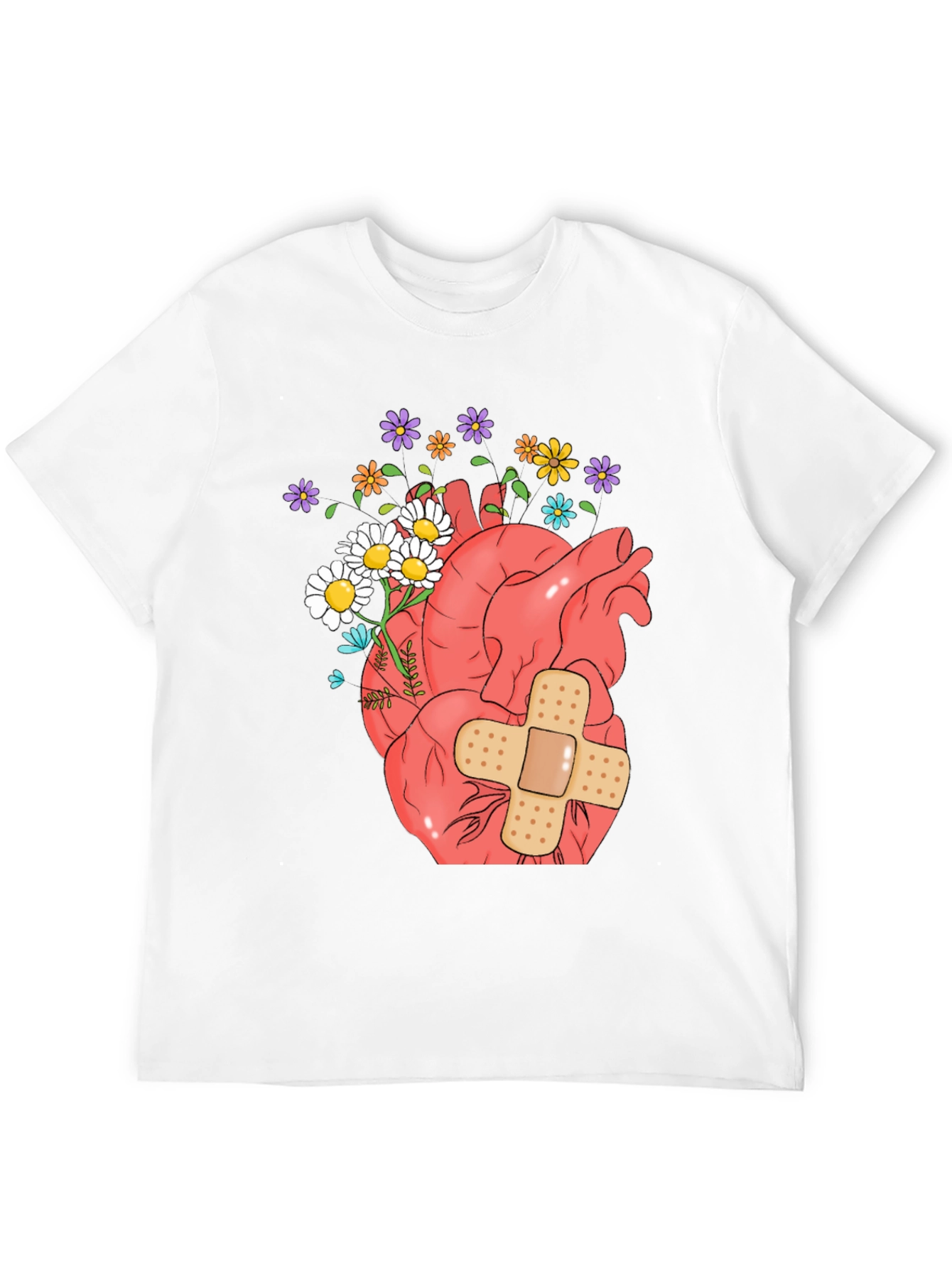 Anatomical Heart & Flowers Graphic T-Shirt