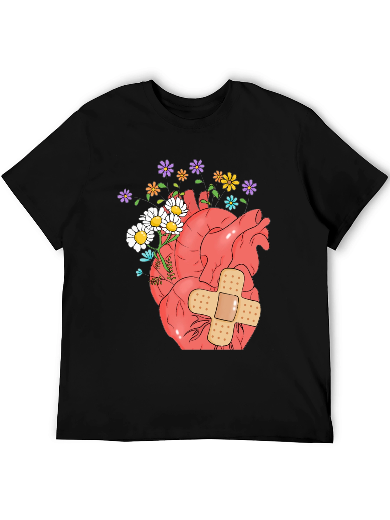 Anatomical Heart & Flowers Graphic T-Shirt