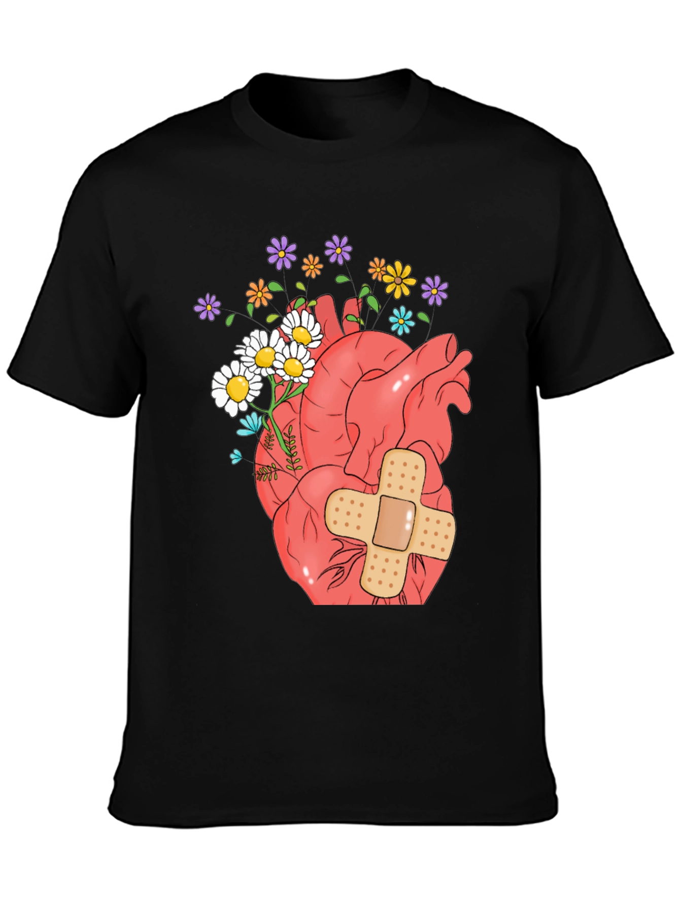 Anatomical Heart & Flowers Graphic T-Shirt