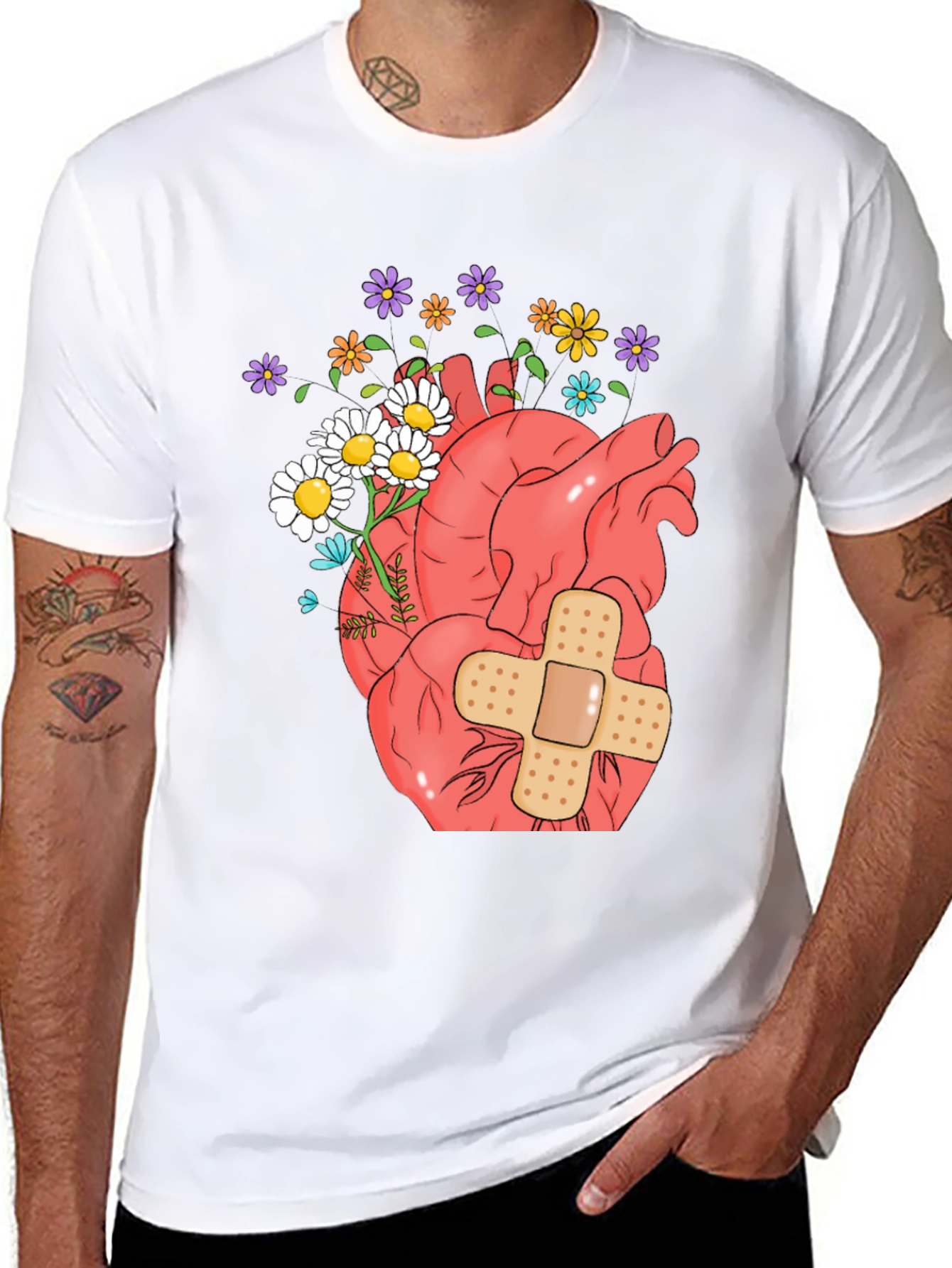Anatomical Heart & Flowers Graphic T-Shirt