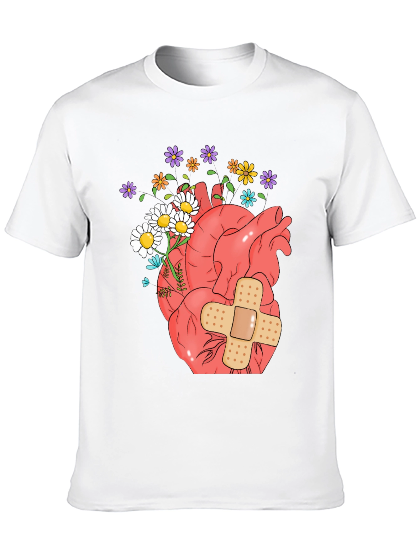 Anatomical Heart & Flowers Graphic T-Shirt