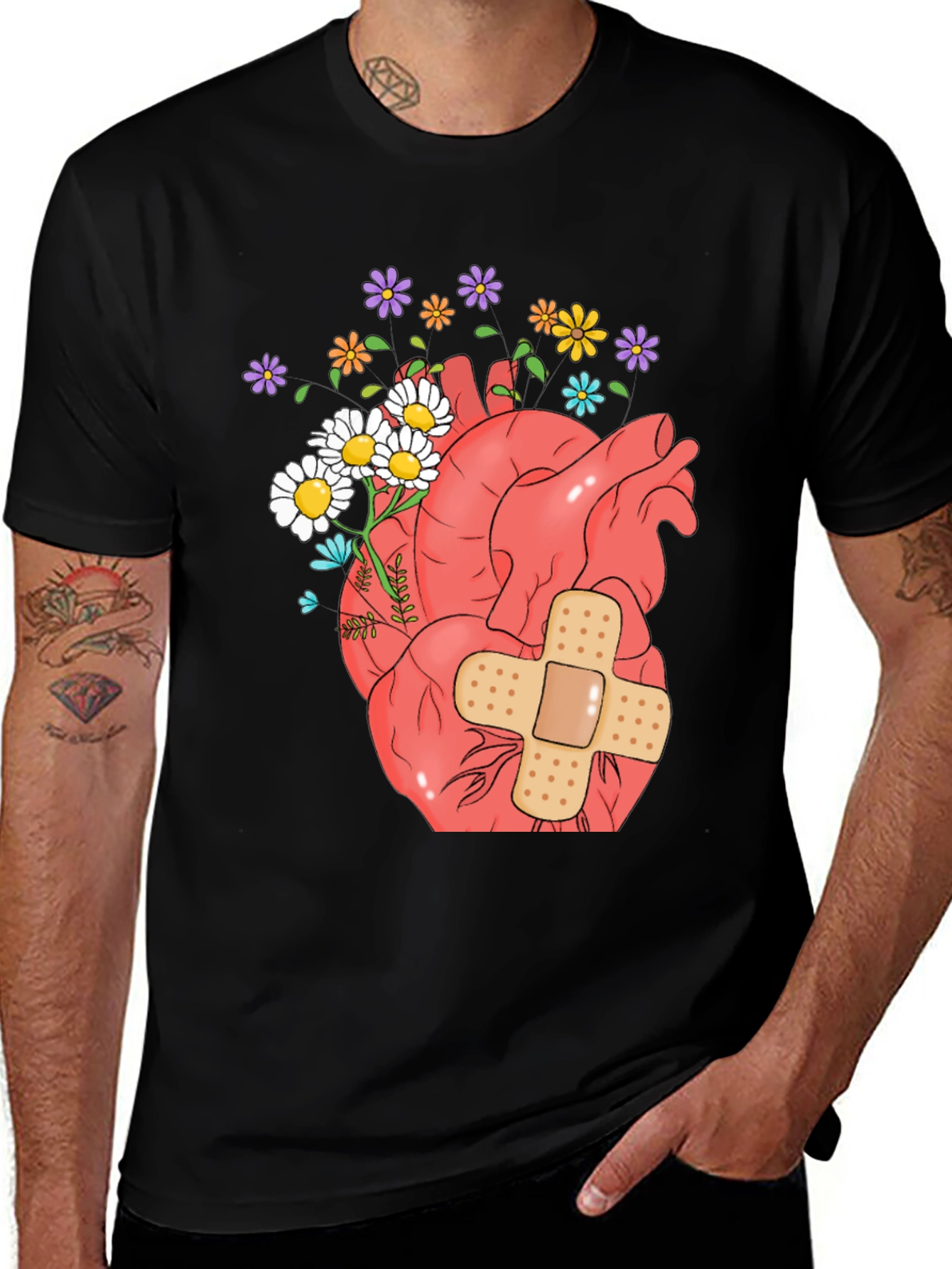 Anatomical Heart & Flowers Graphic T-Shirt