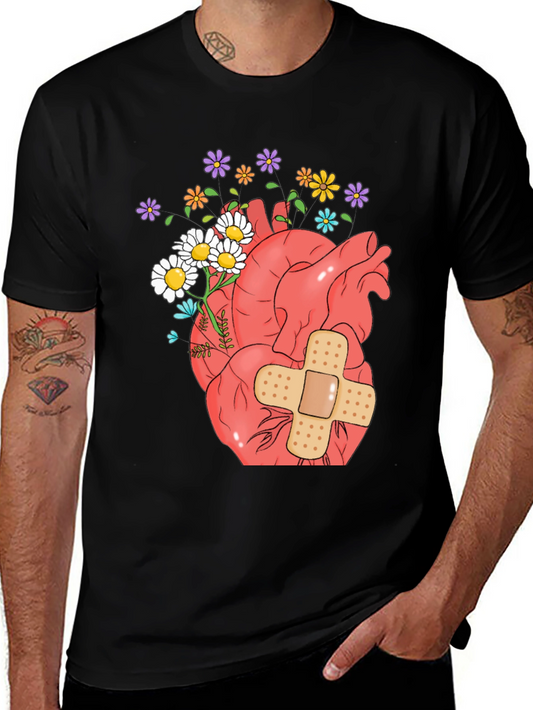 Anatomical Heart & Flowers Graphic T-Shirt