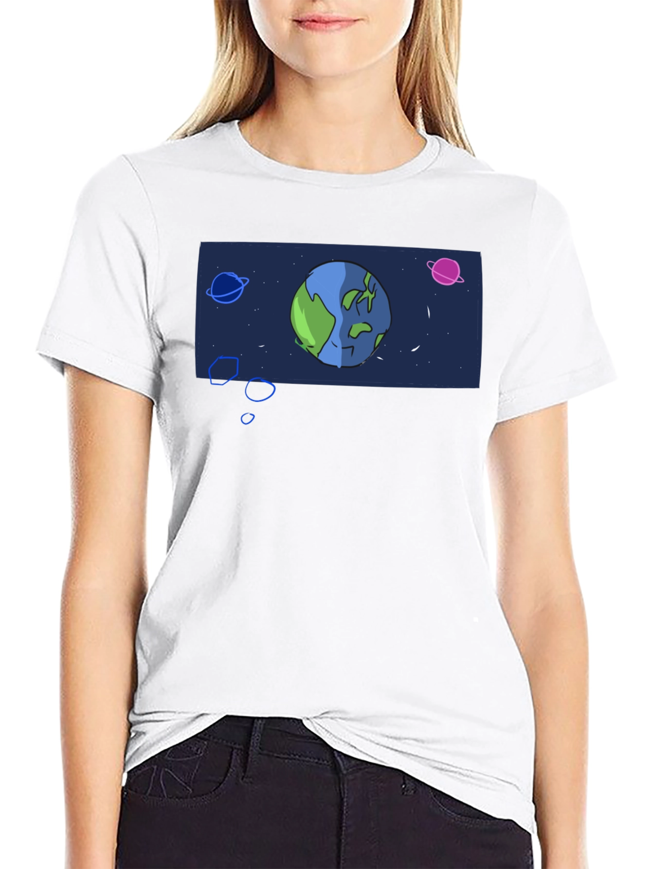 Cartoon Earth Graphic Black T-Shirt