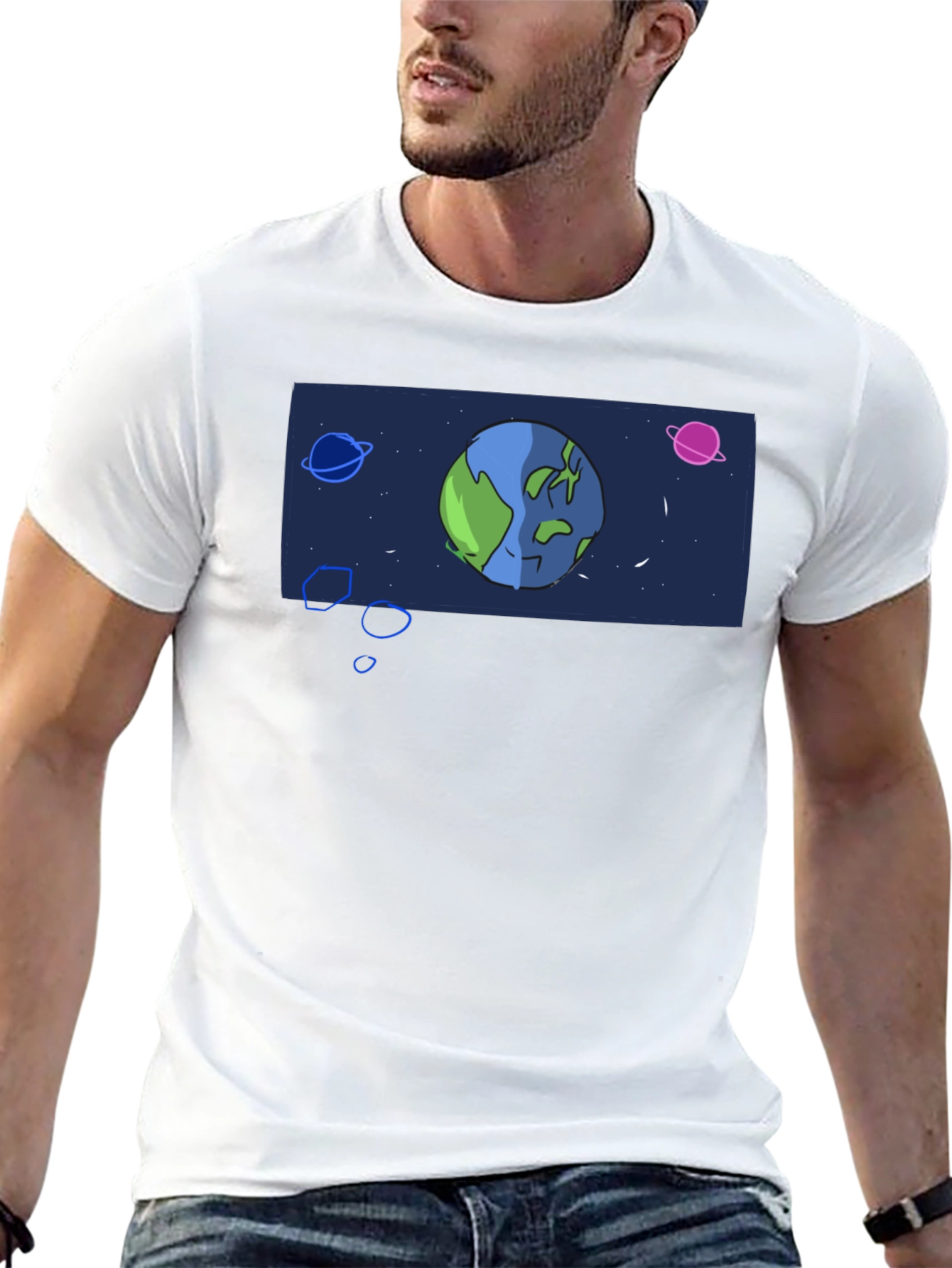 Cartoon Earth Graphic Black T-Shirt