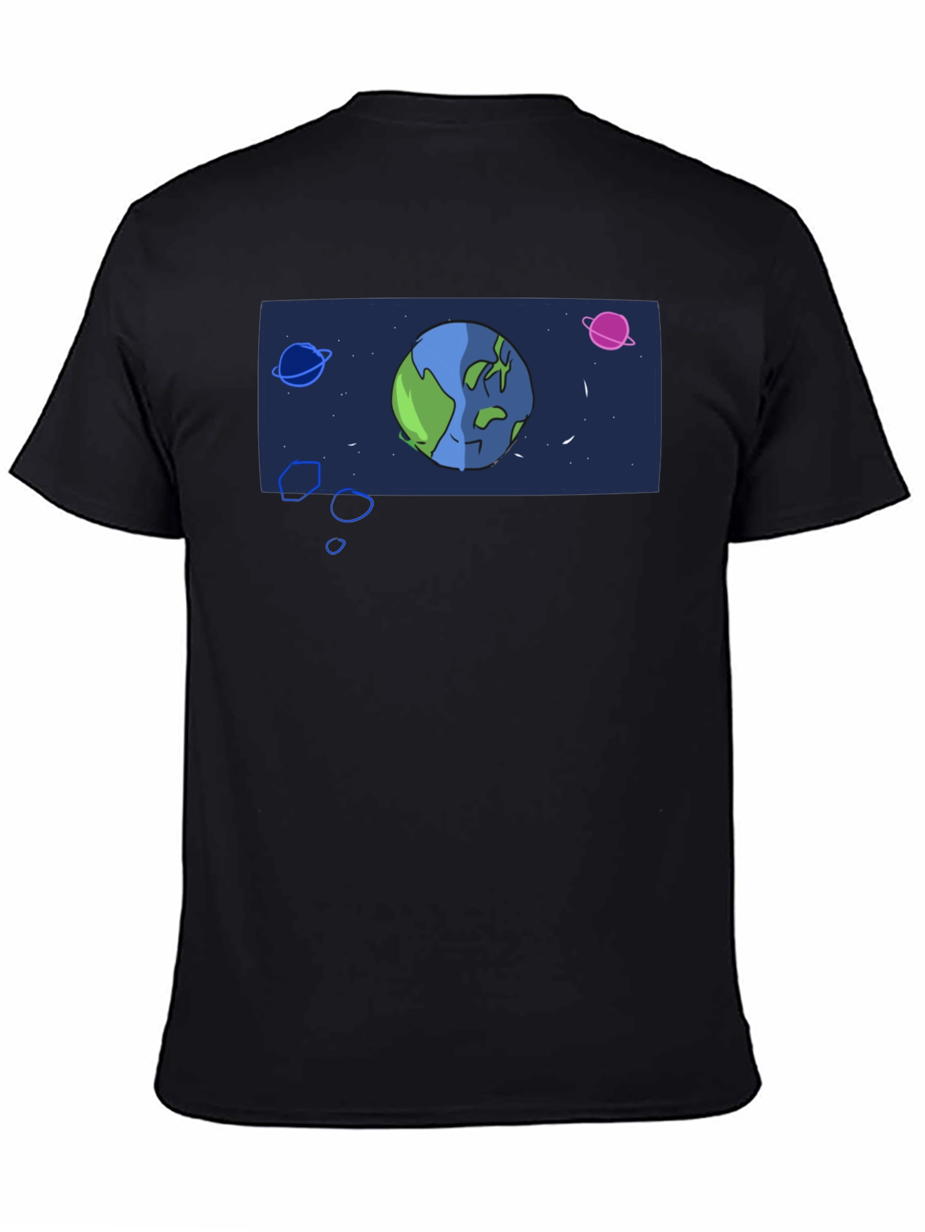 Cartoon Earth Graphic Black T-Shirt