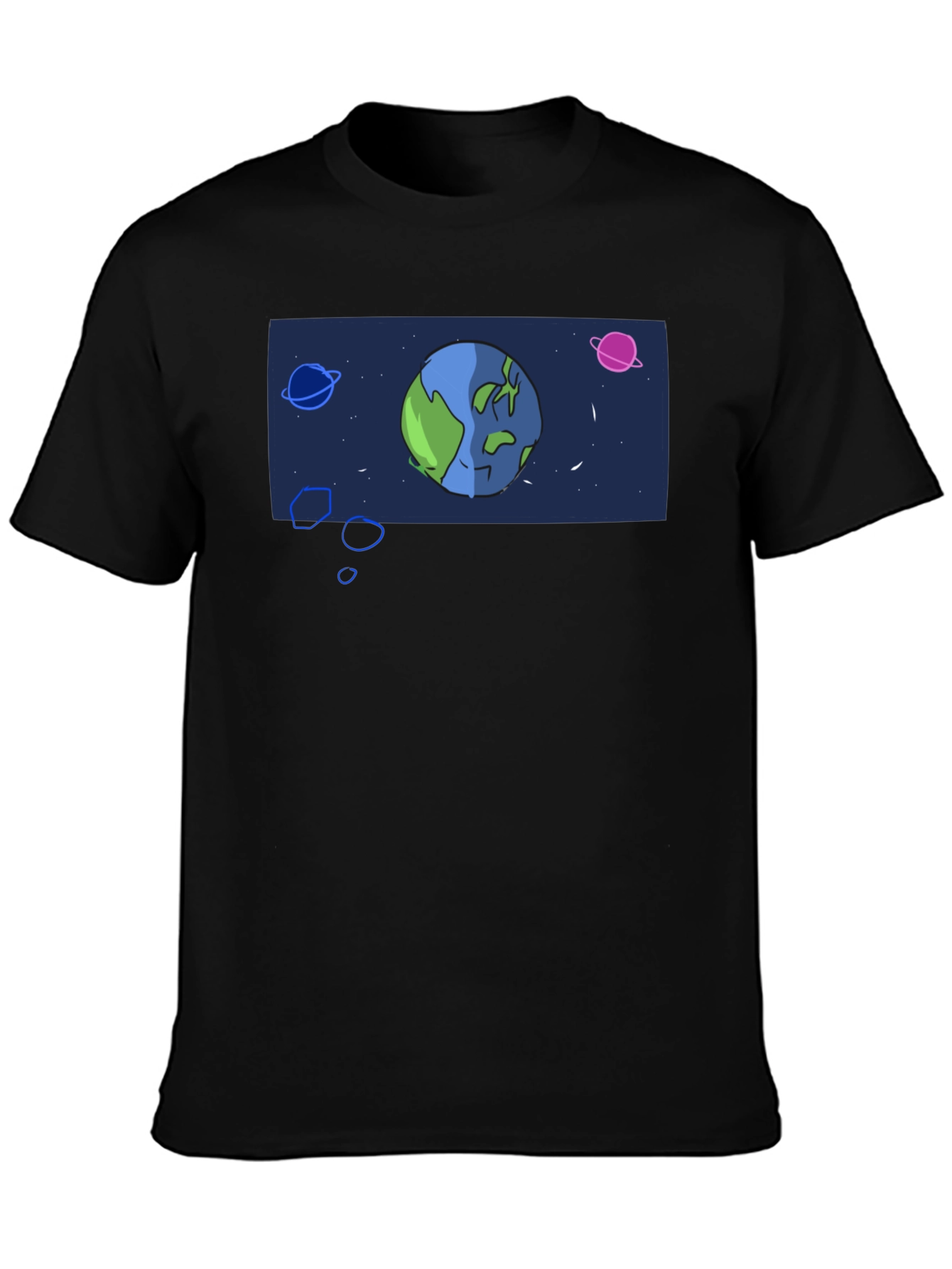 Cartoon Earth Graphic Black T-Shirt