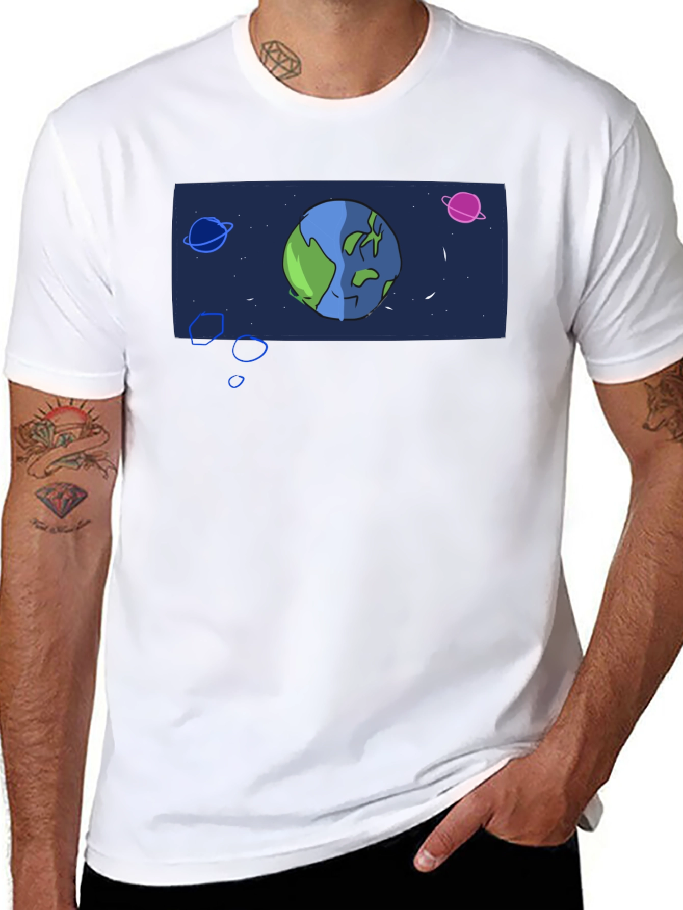 Cartoon Earth Graphic Black T-Shirt