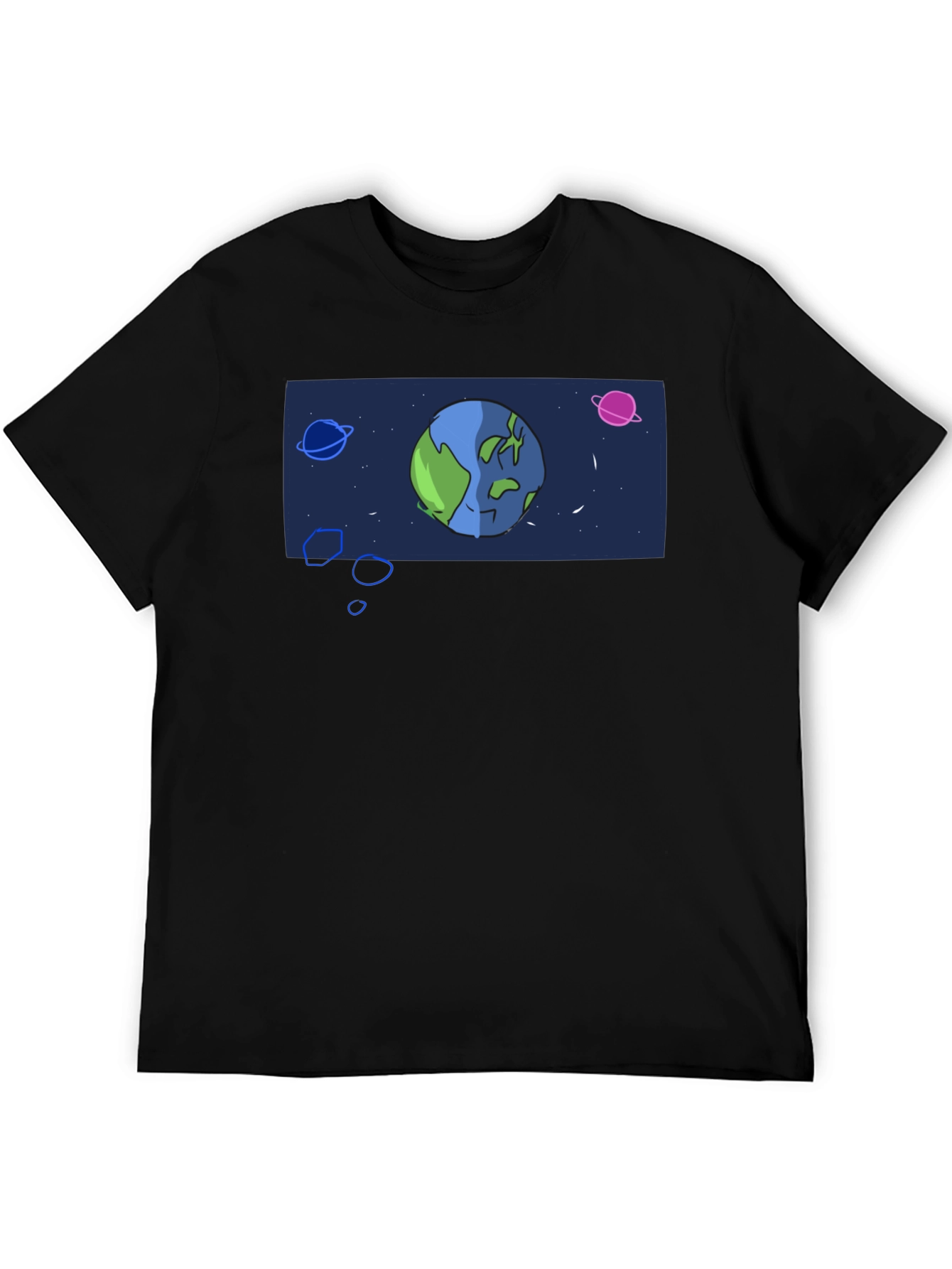 Cartoon Earth Graphic Black T-Shirt