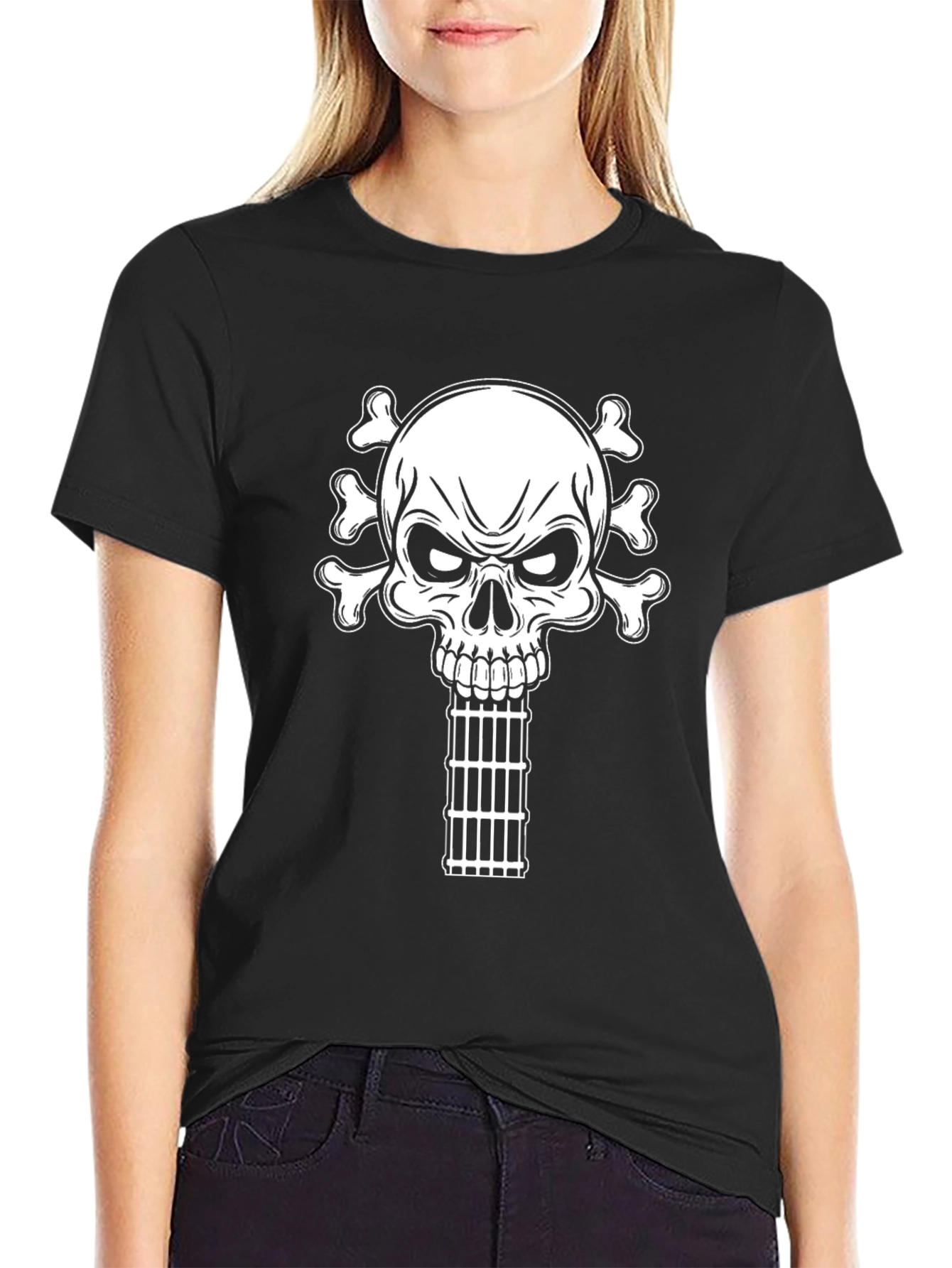 Skull & Bones Guitar Cage T-Shirt - Black