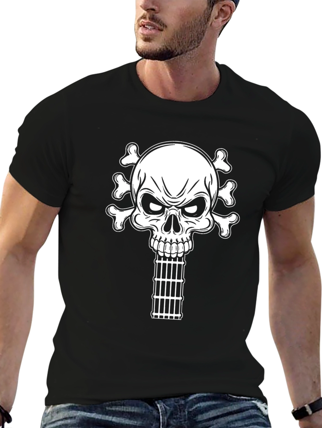 Skull & Bones Guitar Cage T-Shirt - Black
