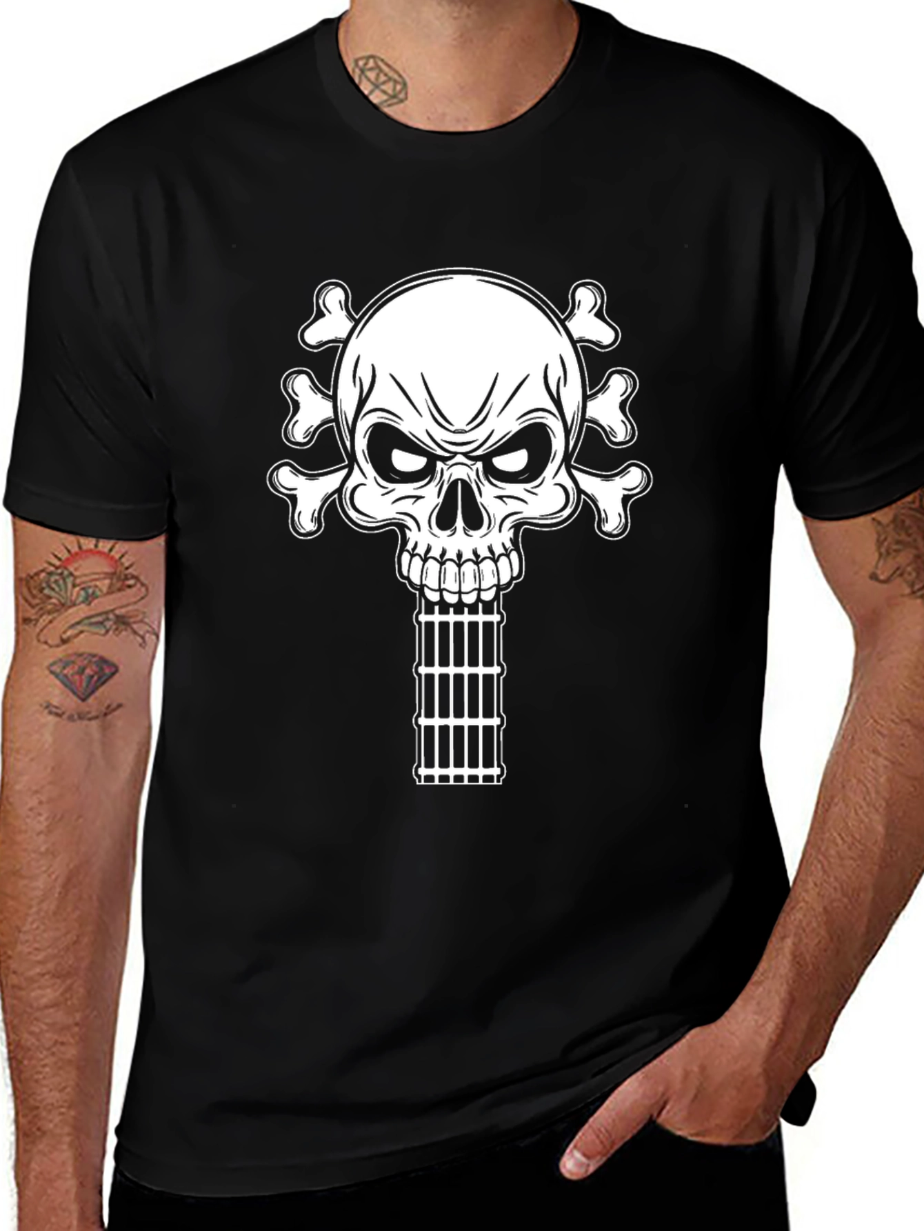 Skull & Bones Guitar Cage T-Shirt - Black