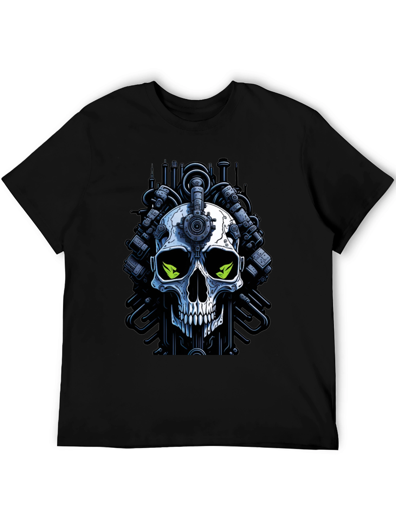 Cyberpunk Skull Graphic Tee - Edgy Robot Skull Design
