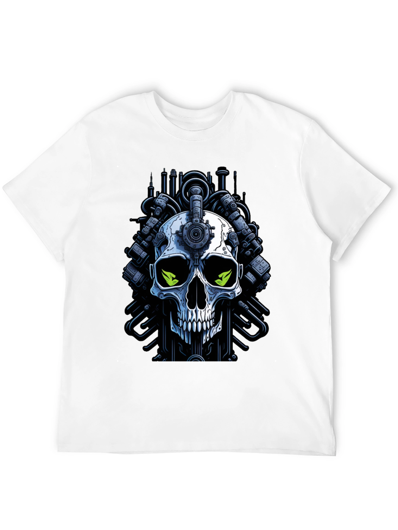 Cyberpunk Skull Graphic Tee - Edgy Robot Skull Design