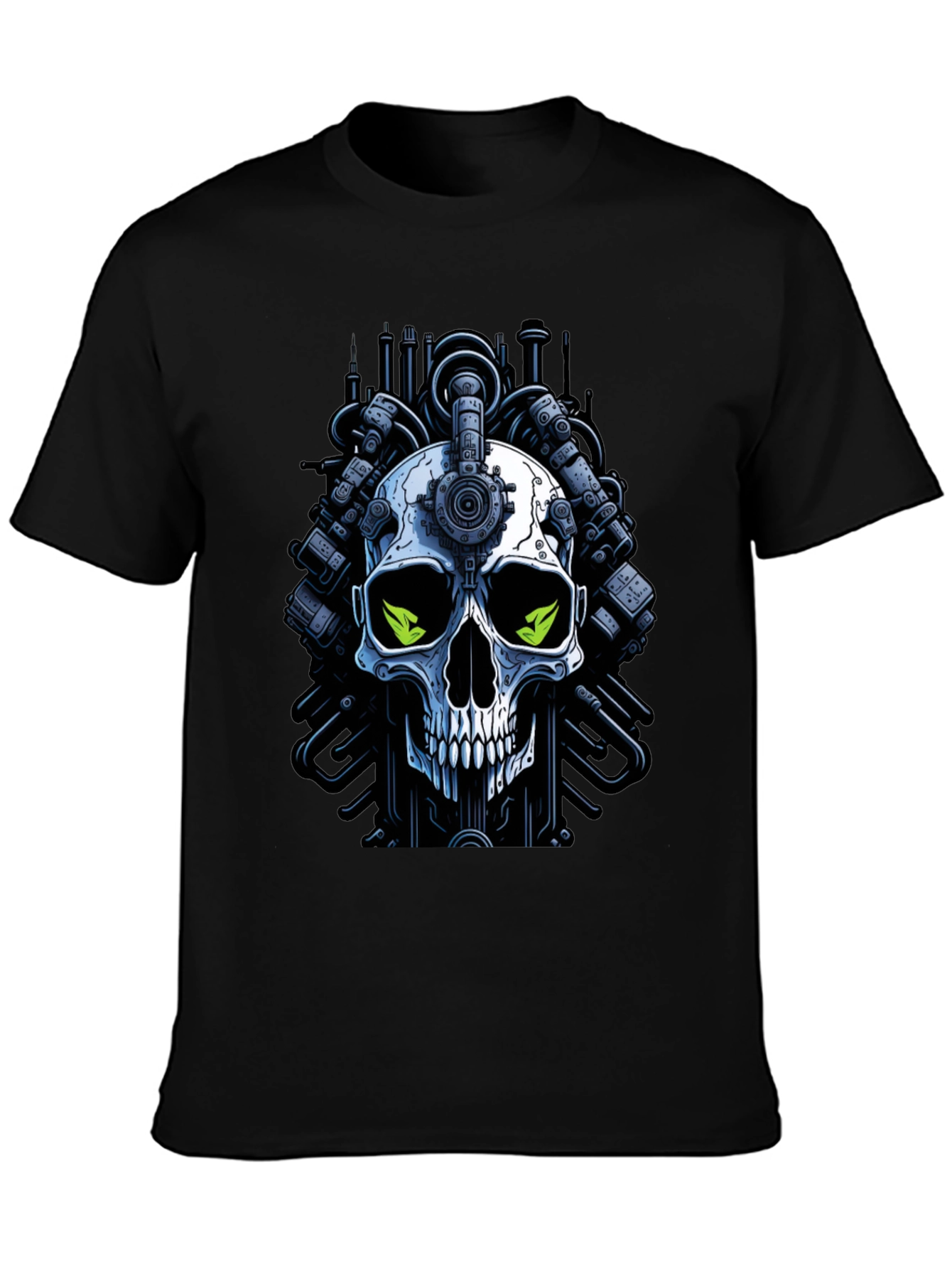 Cyberpunk Skull Graphic Tee - Edgy Robot Skull Design