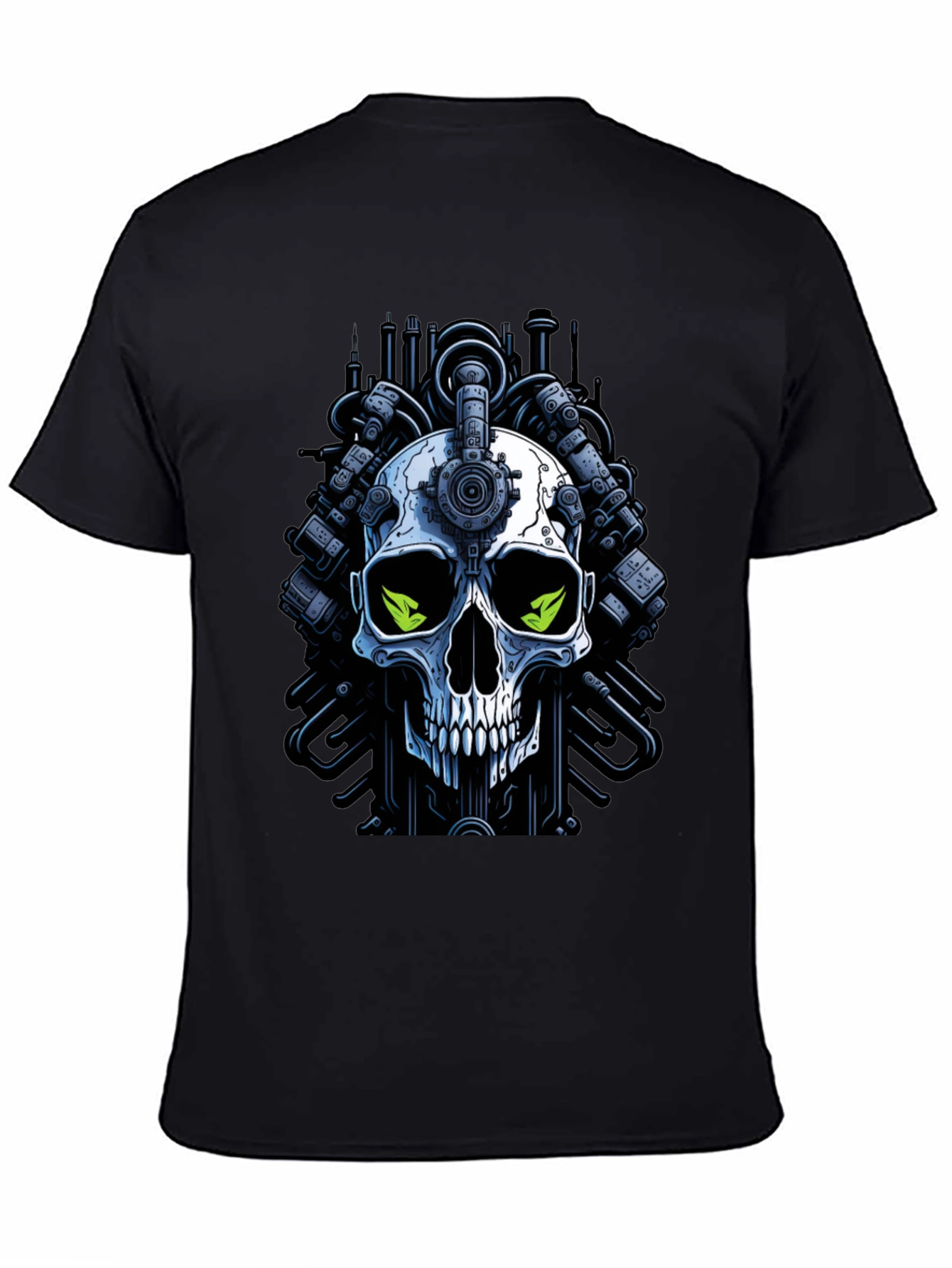 Cyberpunk Skull Graphic Tee - Edgy Robot Skull Design