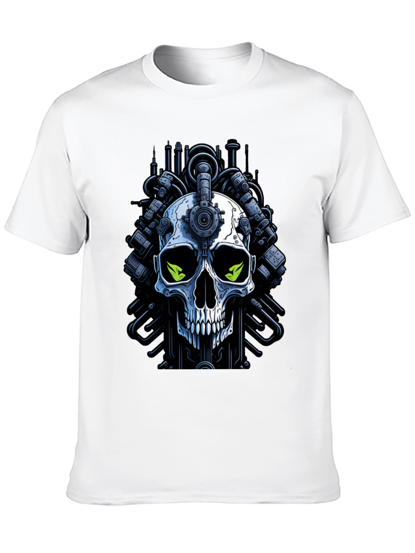 Cyberpunk Skull Graphic Tee - Edgy Robot Skull Design