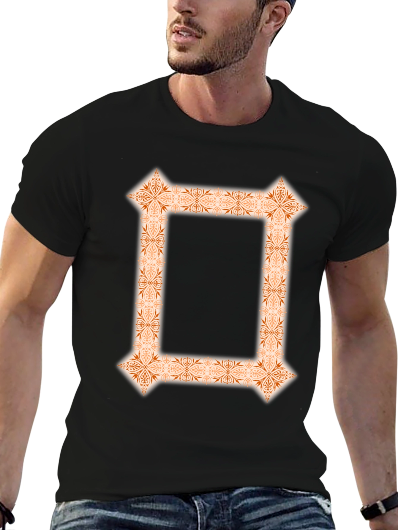 Ornate Border Graphic Print Black T-Shirt