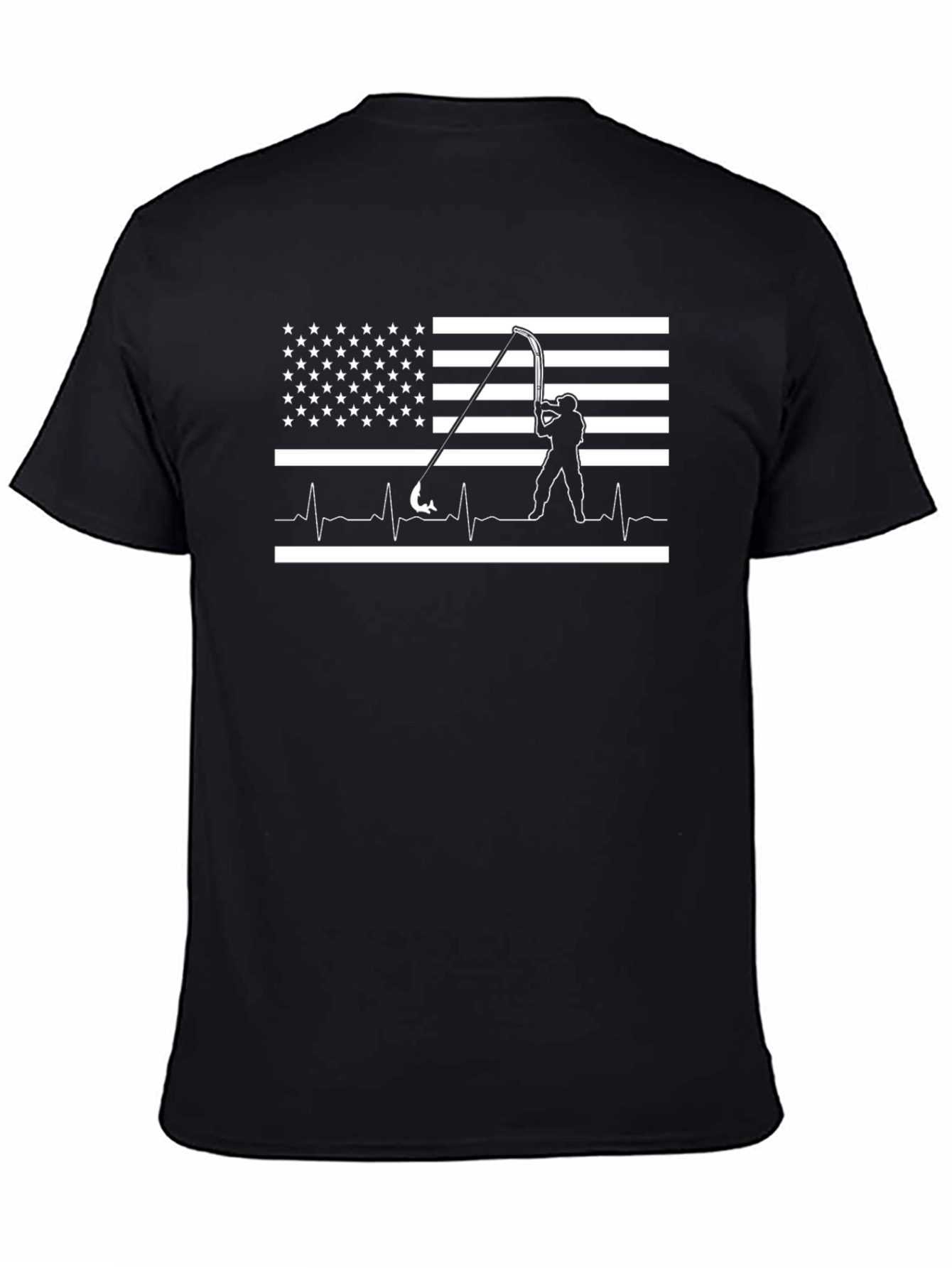 Fishing American Flag Heartbeat T-Shirt