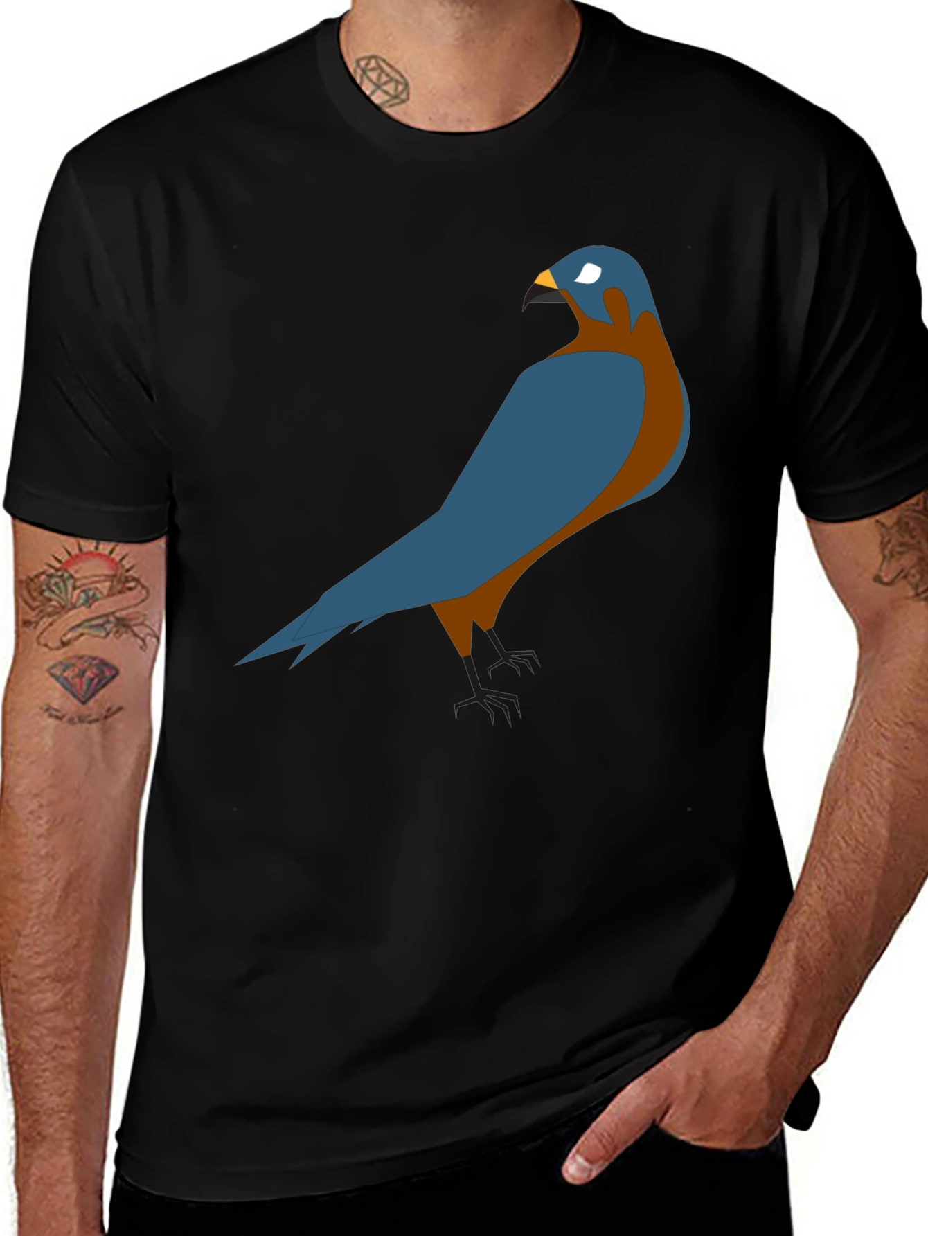 Stylish Bird Graphic Tee - Black Cotton Comfort