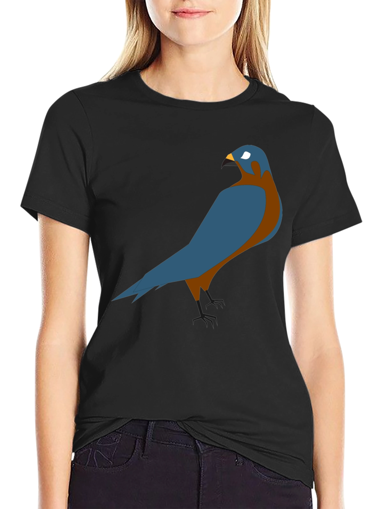 Stylish Bird Graphic Tee - Black Cotton Comfort