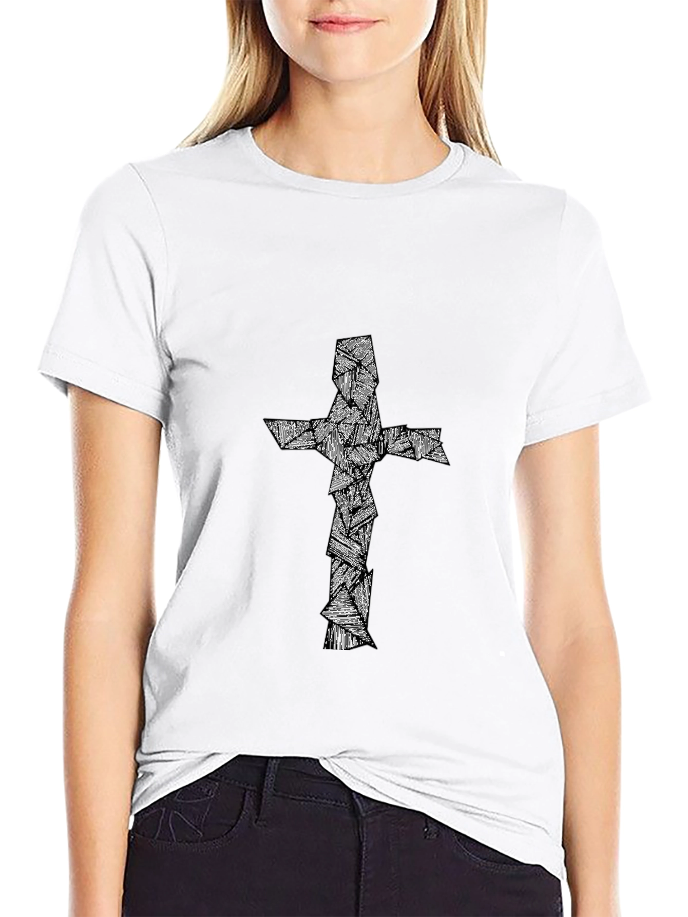 Abstract Cross Graphic Tee - Black Cotton Blend