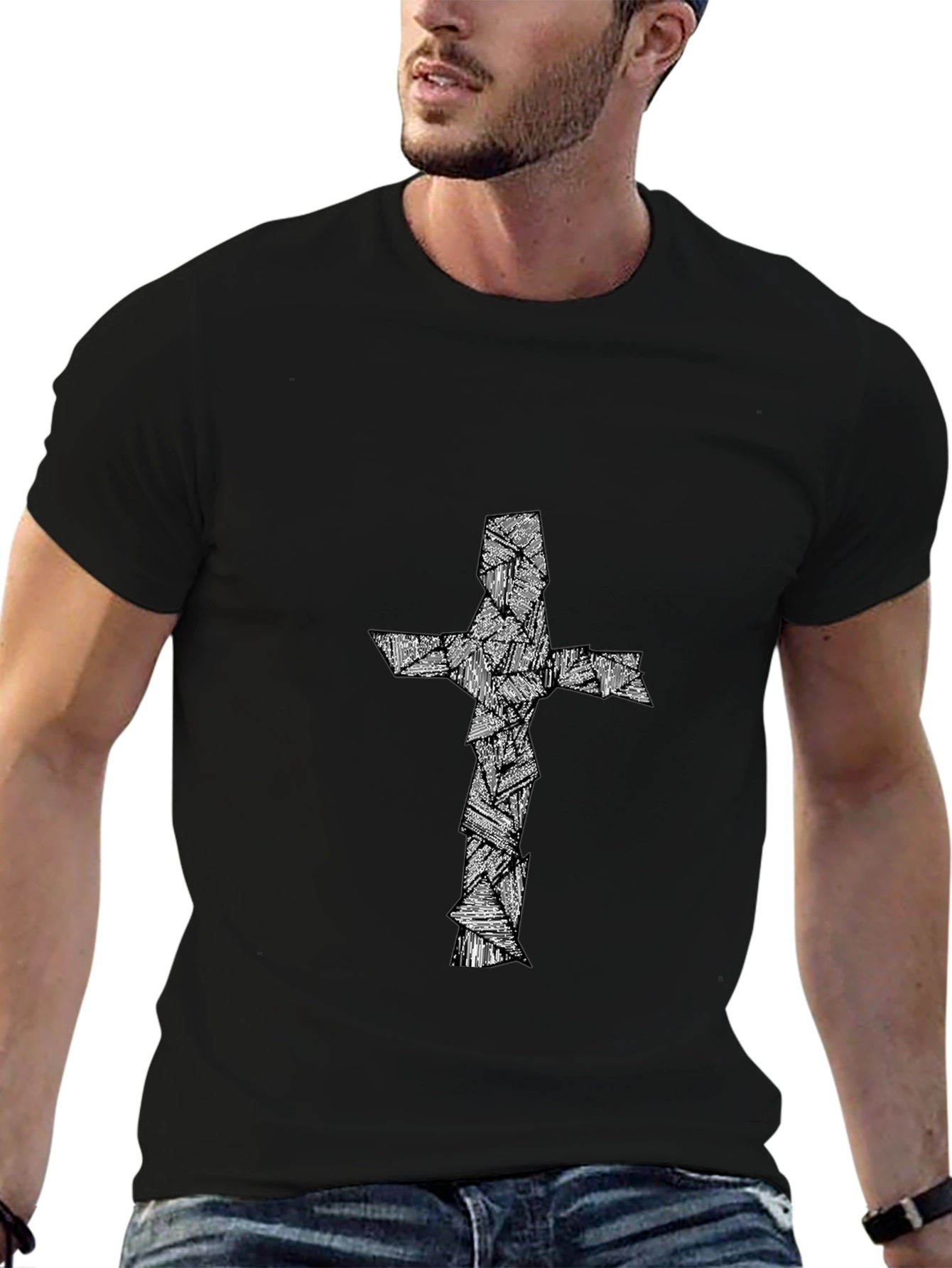 Abstract Cross Graphic Tee - Black Cotton Blend