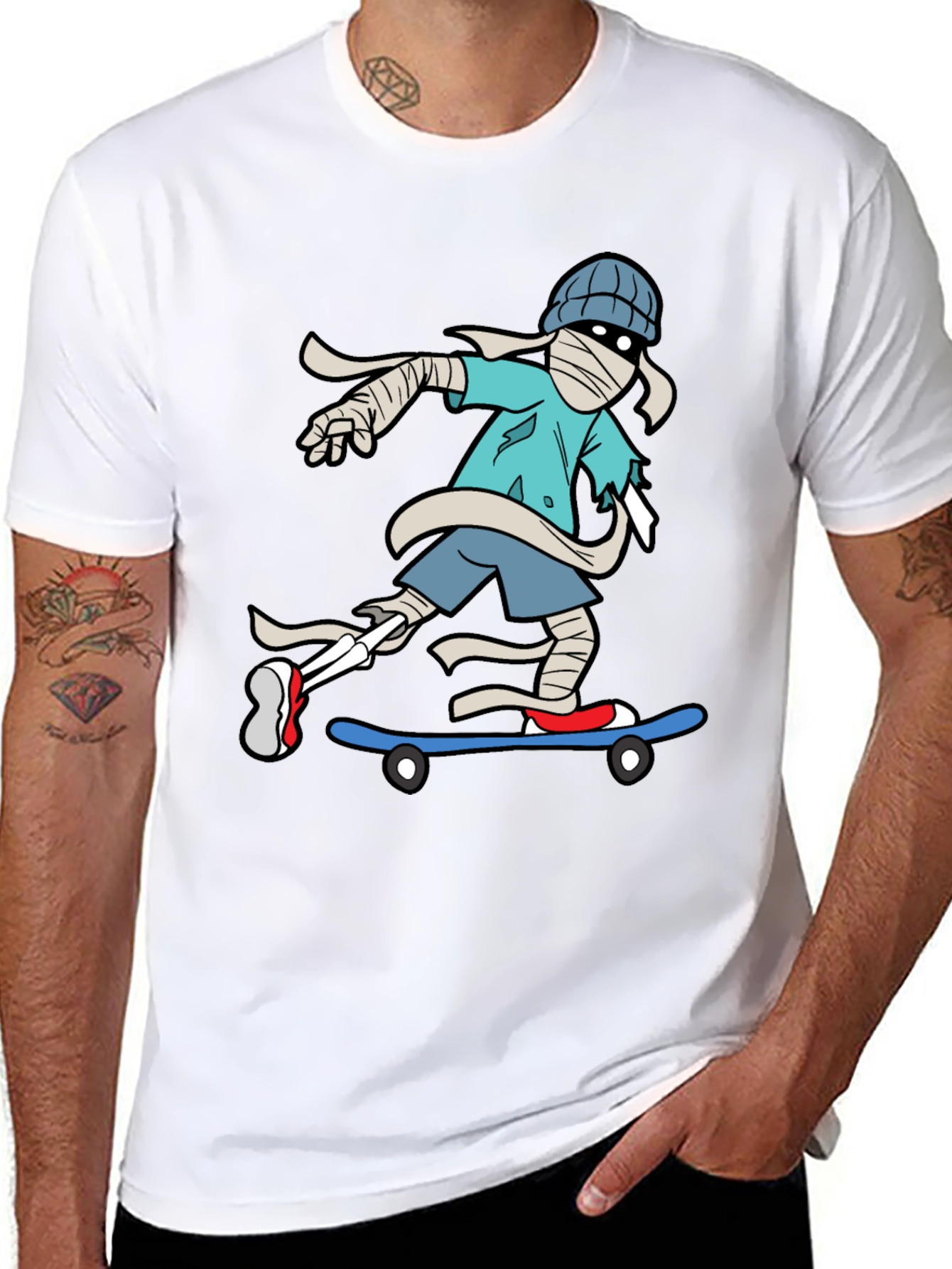 Skateboarding Mummy Graphic Tee - Cool & Unique Design