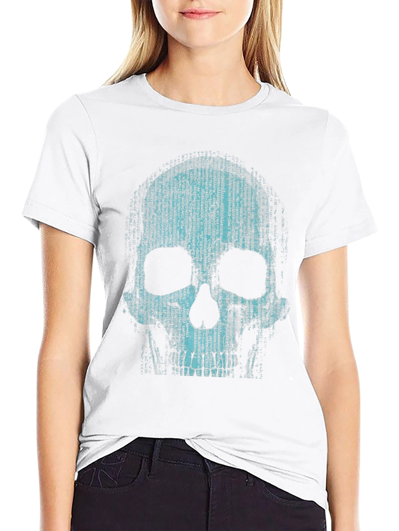 Binary Code Skull Graphic T-Shirt - Cyberpunk Style