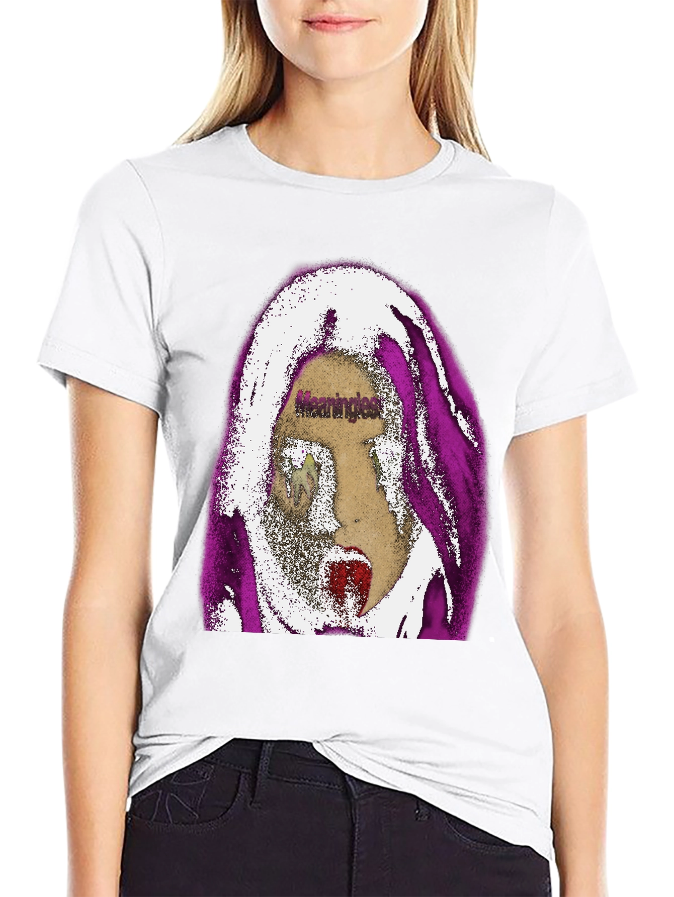 Edgy Graphic Print Tee - Meaningless Screaming Face
