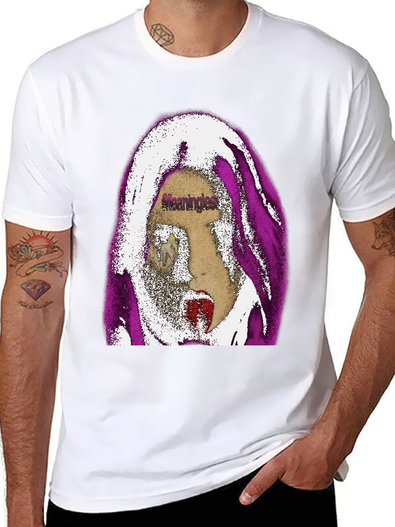 Edgy Graphic Print Tee - Meaningless Screaming Face
