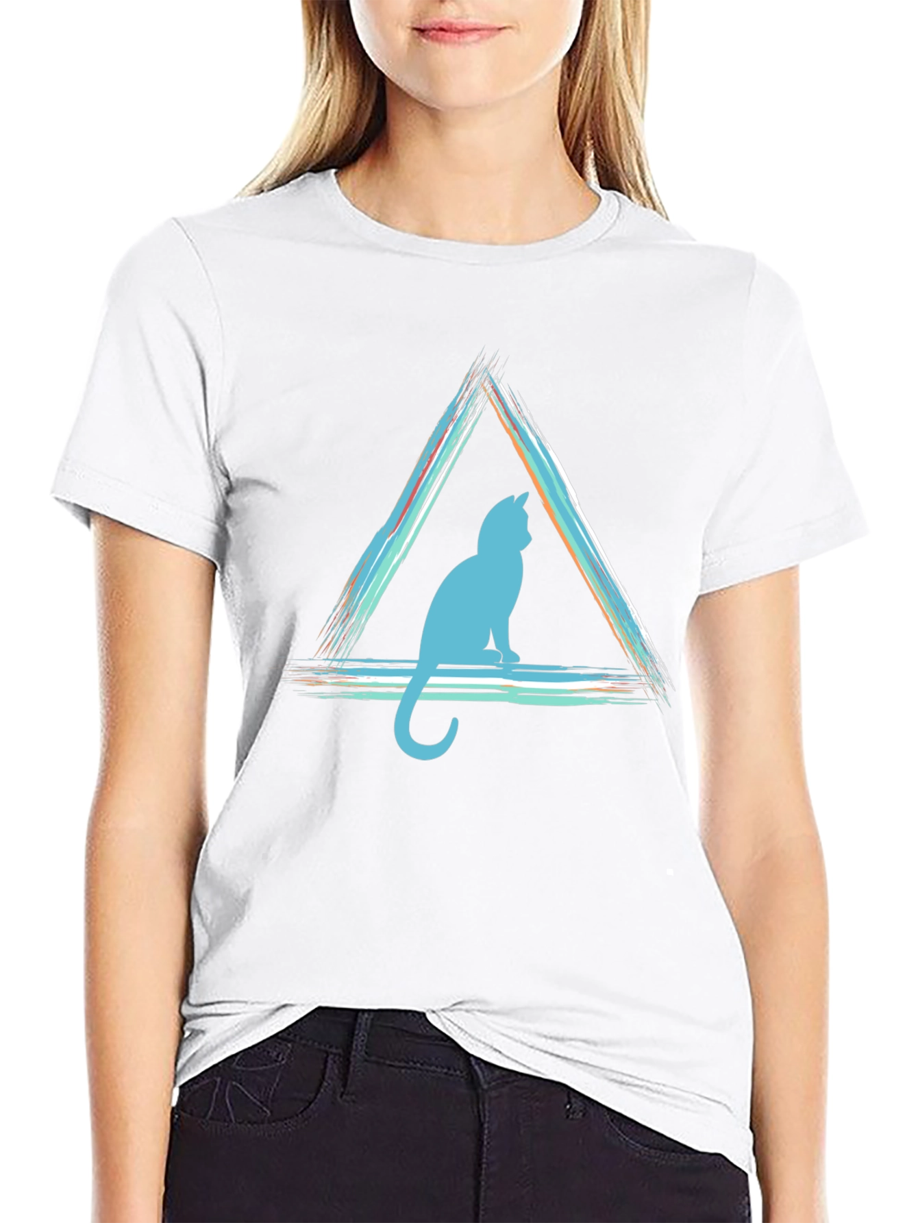 Geometric Cat T-Shirt - Modern Style