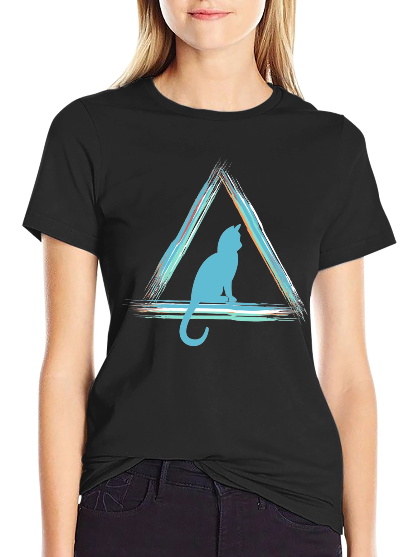 Geometric Cat T-Shirt - Modern Style