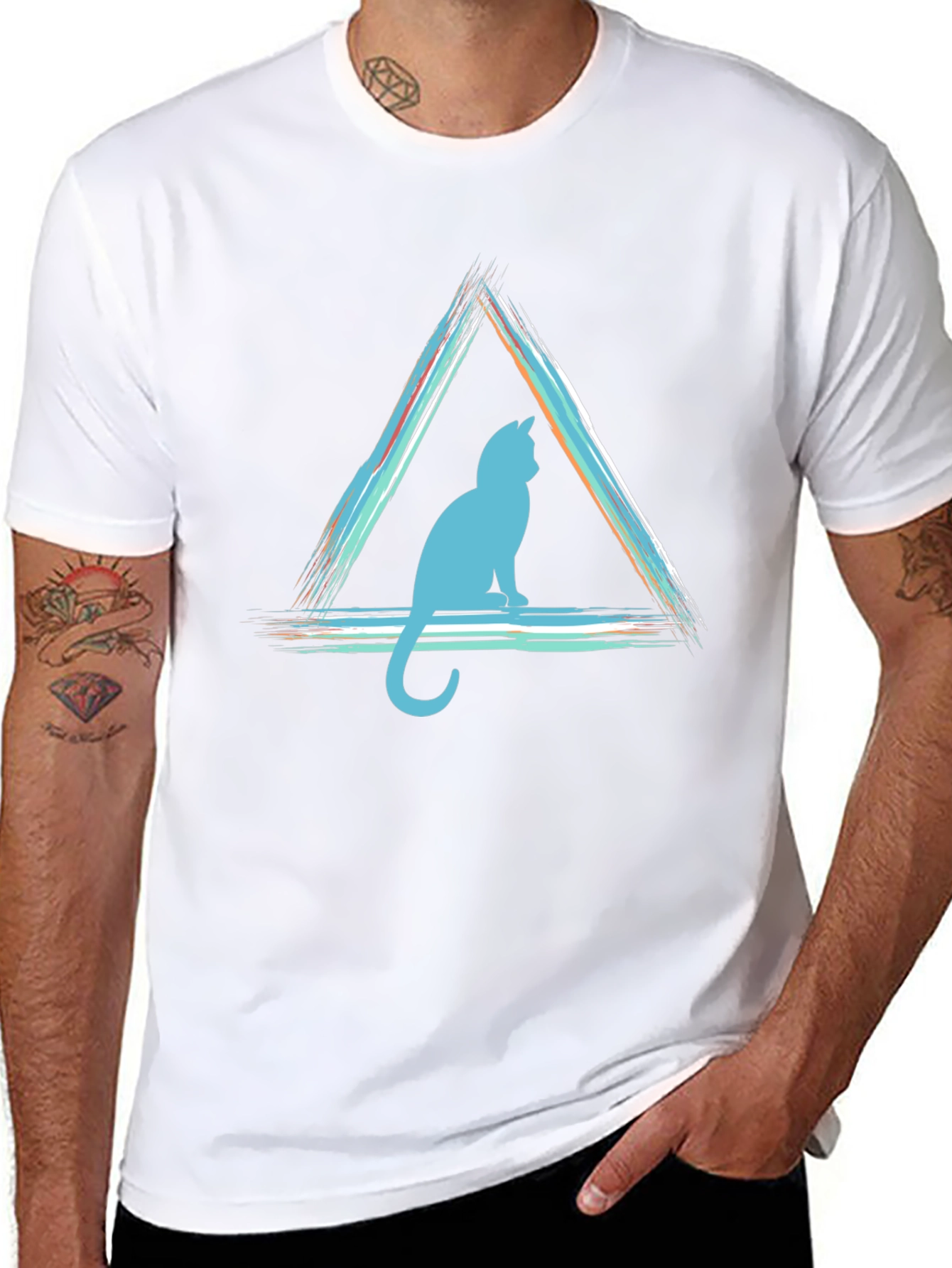 Geometric Cat T-Shirt - Modern Style