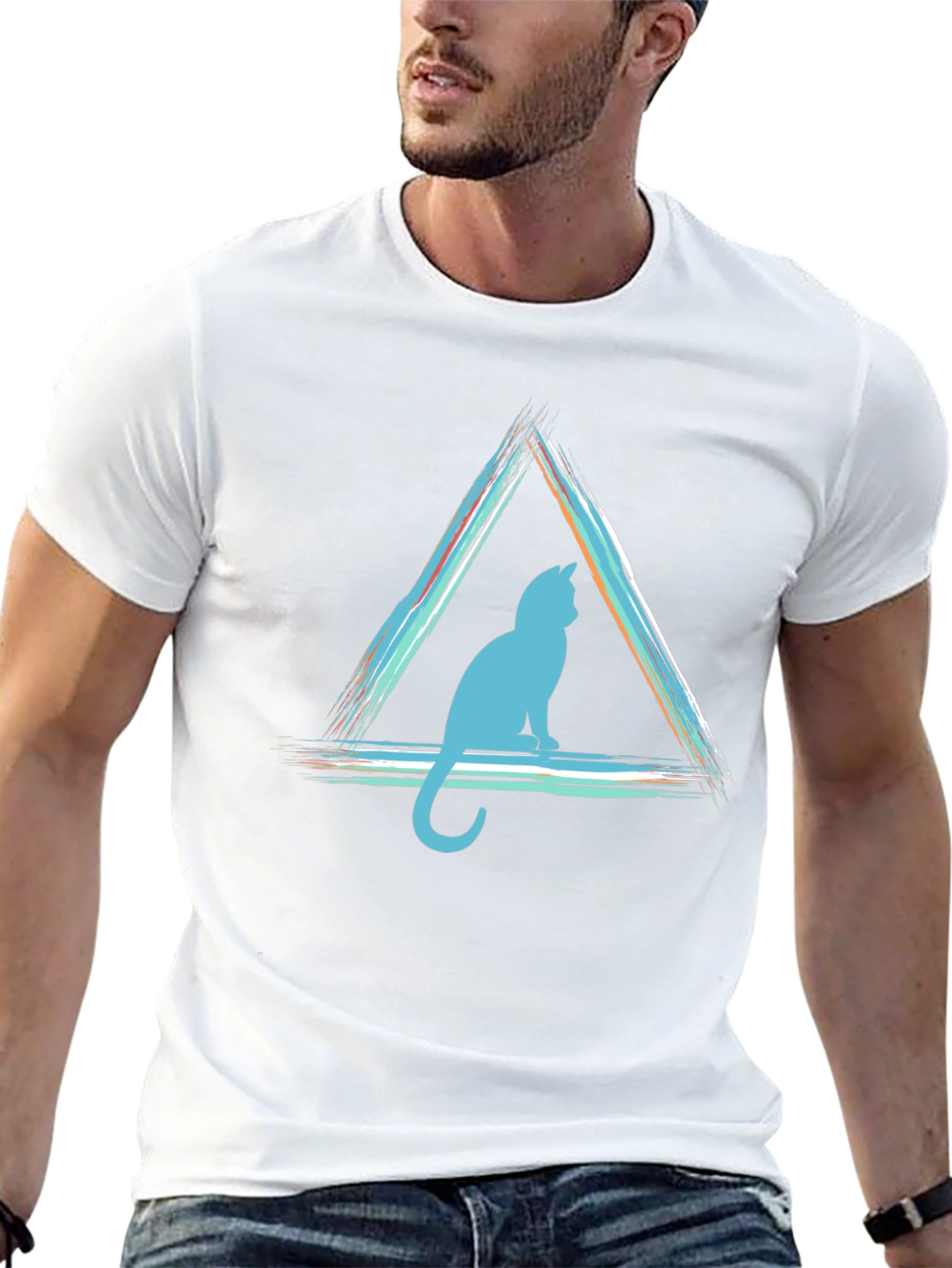 Geometric Cat T-Shirt - Modern Style