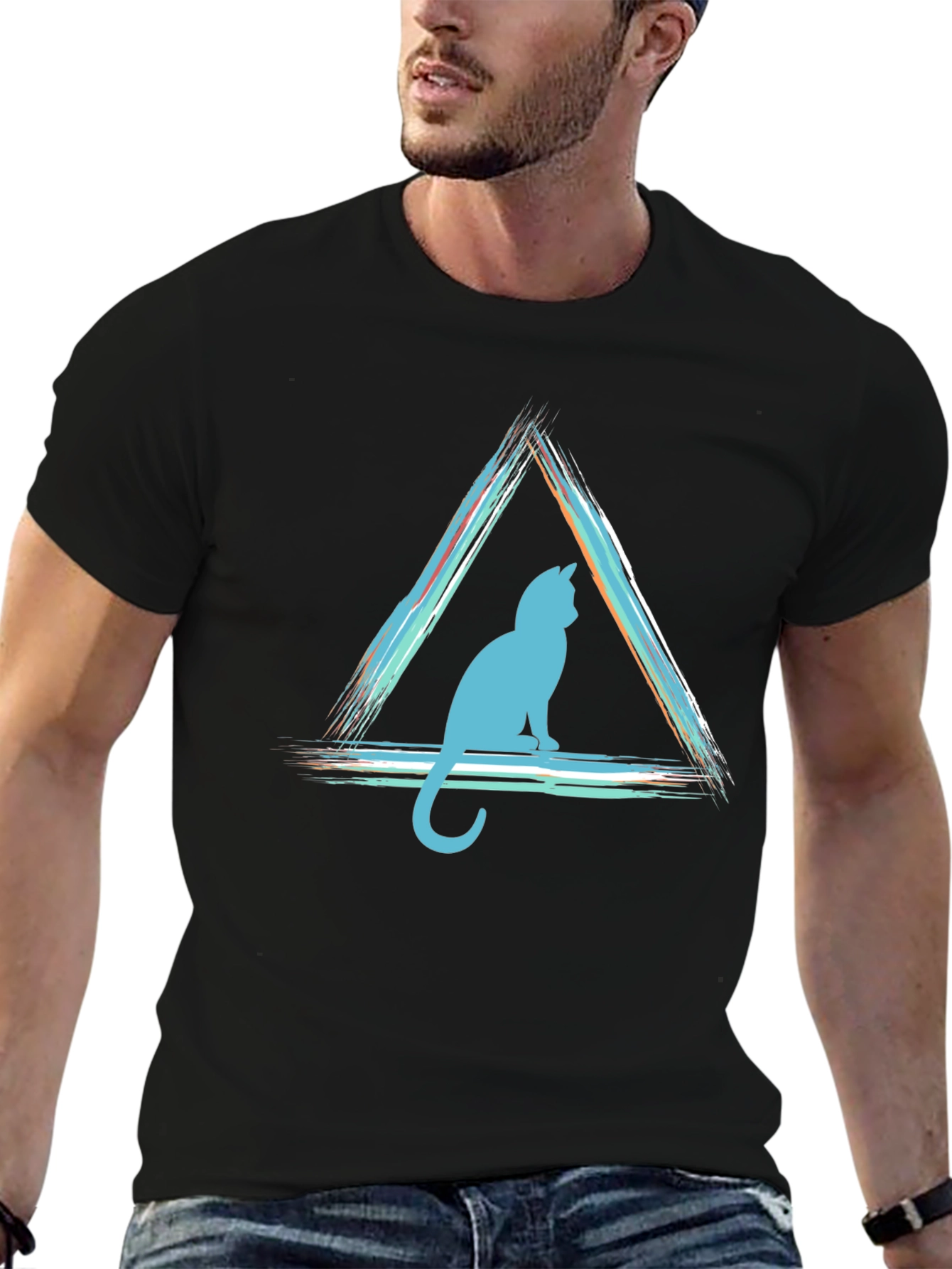 Geometric Cat T-Shirt - Modern Style