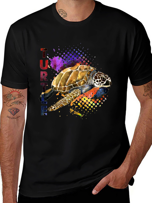 Watercolor Turtle Graphic Tee - Black