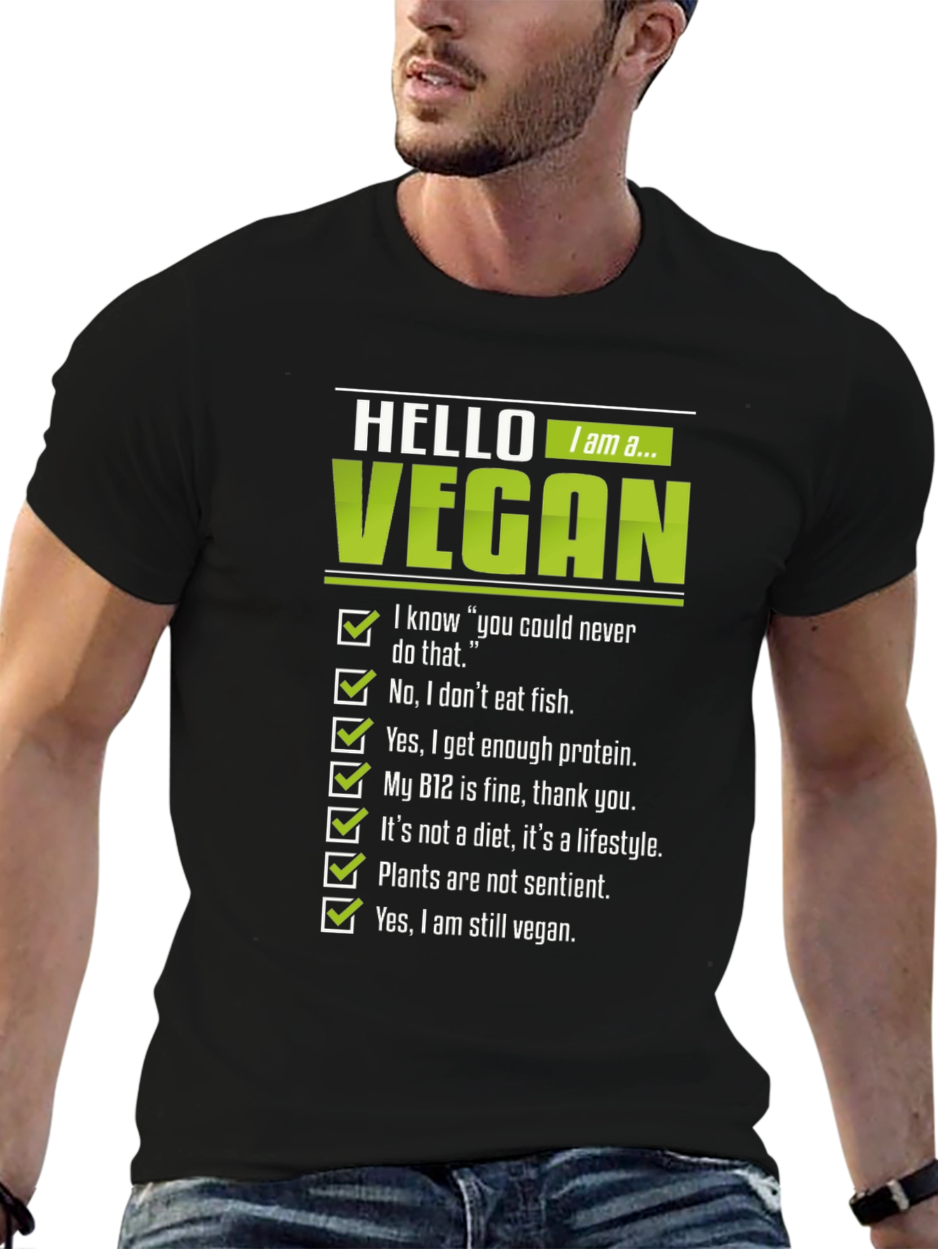 Vegan Statement Graphic Tee - Mens Black T-Shirt
