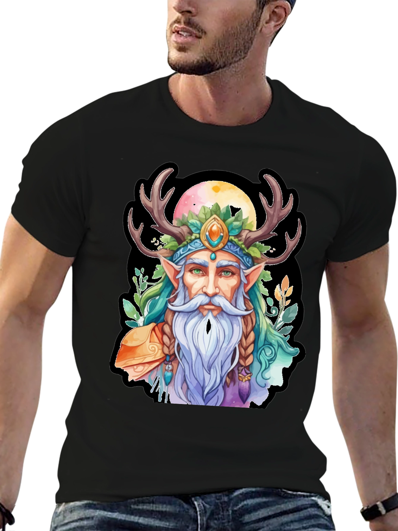 Whimsical Druid Graphic Tee - Black