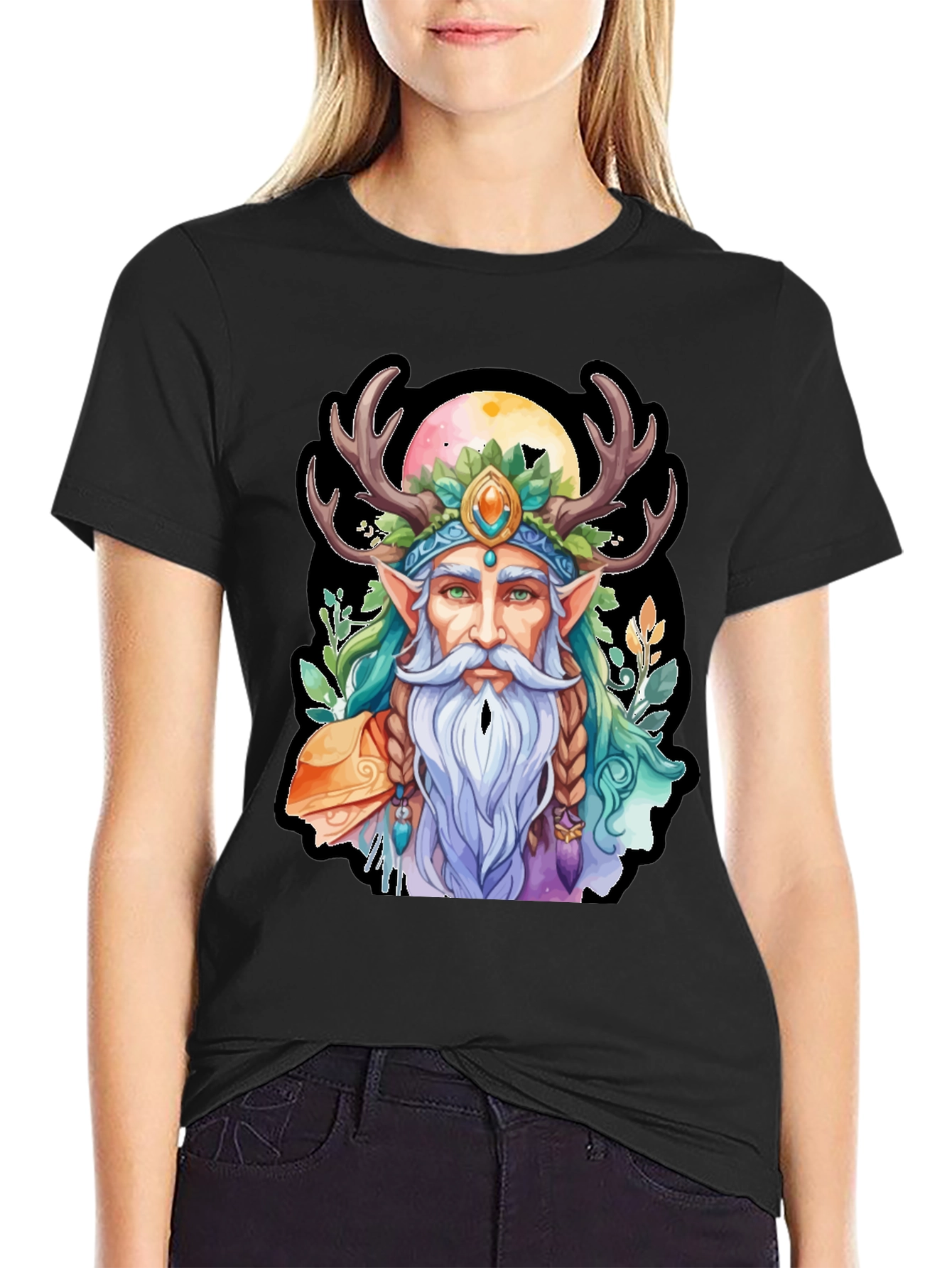 Whimsical Druid Graphic Tee - Black