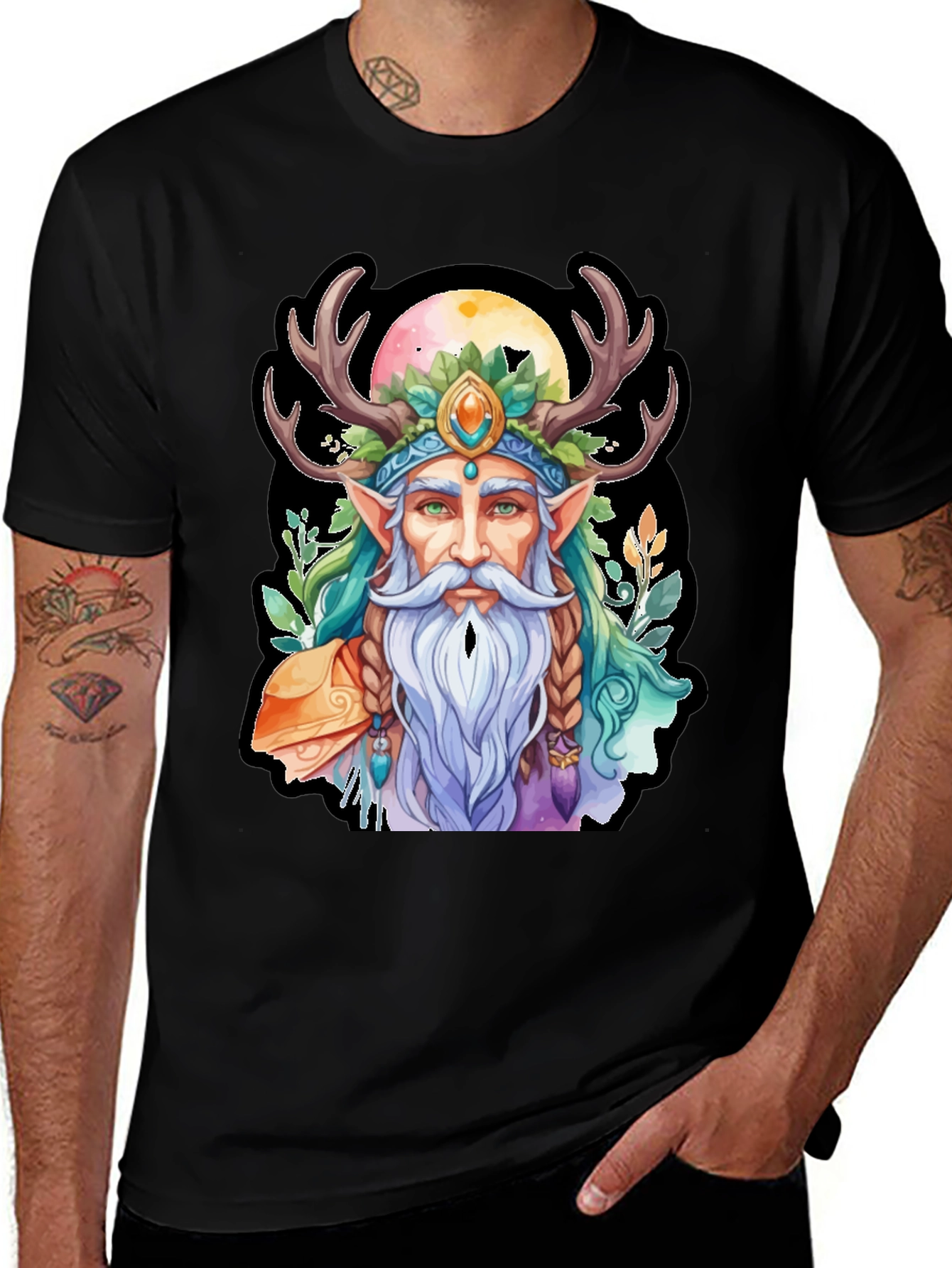 Whimsical Druid Graphic Tee - Black
