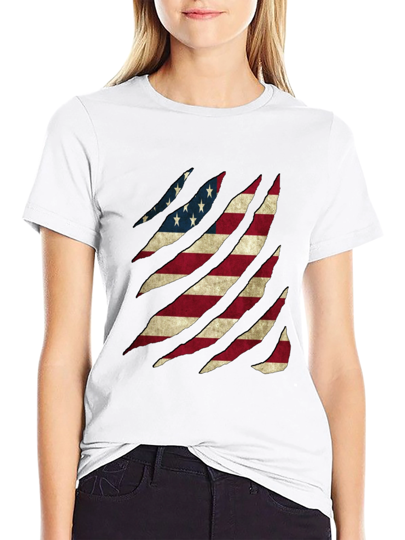 American Flag Ripped Graphic T-Shirt Patriotic Tee