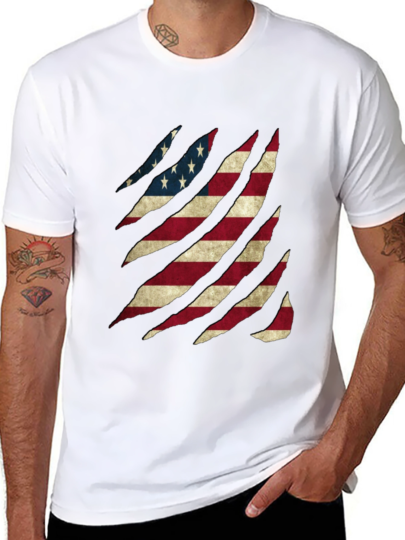 American Flag Ripped Graphic T-Shirt Patriotic Tee