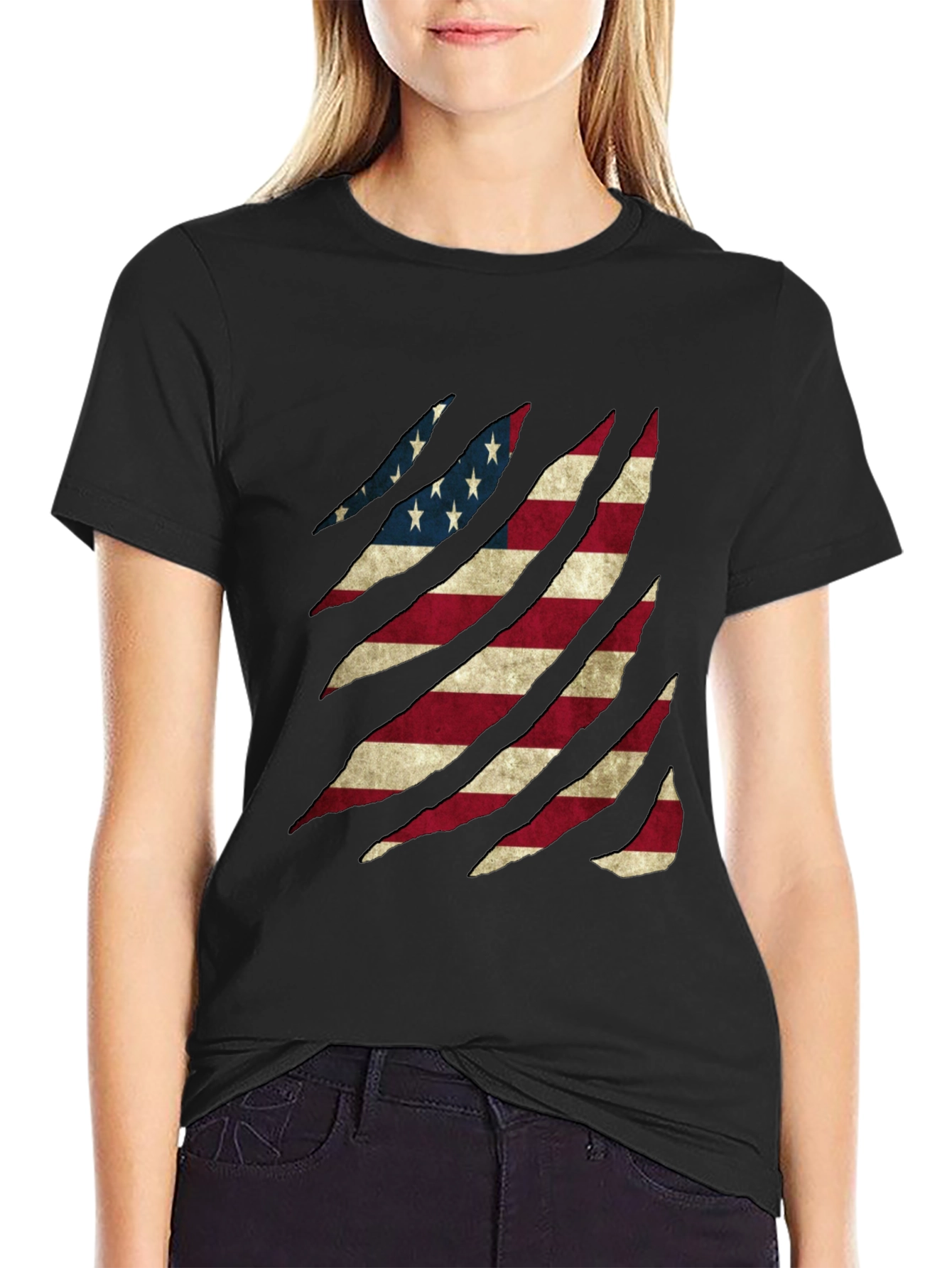 American Flag Ripped Graphic T-Shirt Patriotic Tee